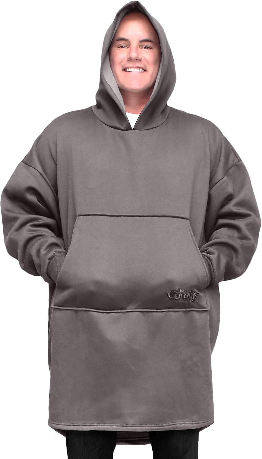 THE COMFY Hoodie | Oversized Unlined Wearable Fleece Cotton Blanket, One Size Fits All, Shark Tank Light Gray