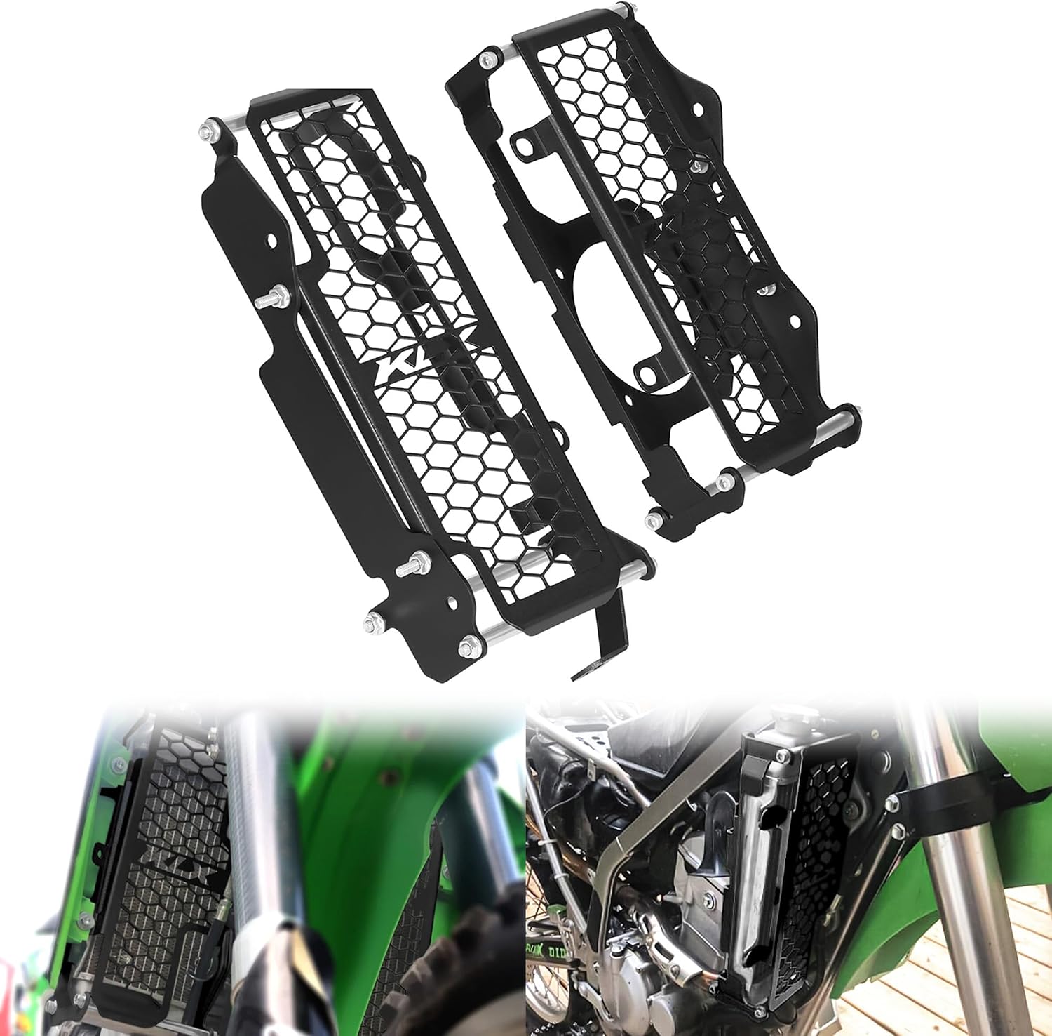 KLX300R Radiator Grille Guard Protector Cover Aluminum Alloy Compatible With KLX300R 2020-2022 (NOT fit KLX300 Super Moto/Dual Sport) CNC Motorcycle Radiator Guard (Black)