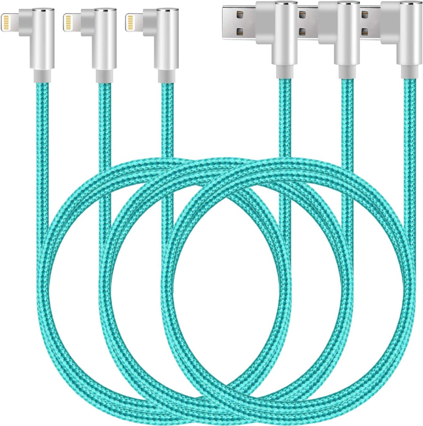 Black Friday Clearance iPhone Charger Cable, 3 Pack 10FT Nylon Braided Lightning Cable 90 Degree Gaming Cable USB Charging & Syncing Cord Compatible for iPhone 12/11/Max/XR/X/8Plus/7/7Plus/6S/6S Plus/SE/iPad(Green)