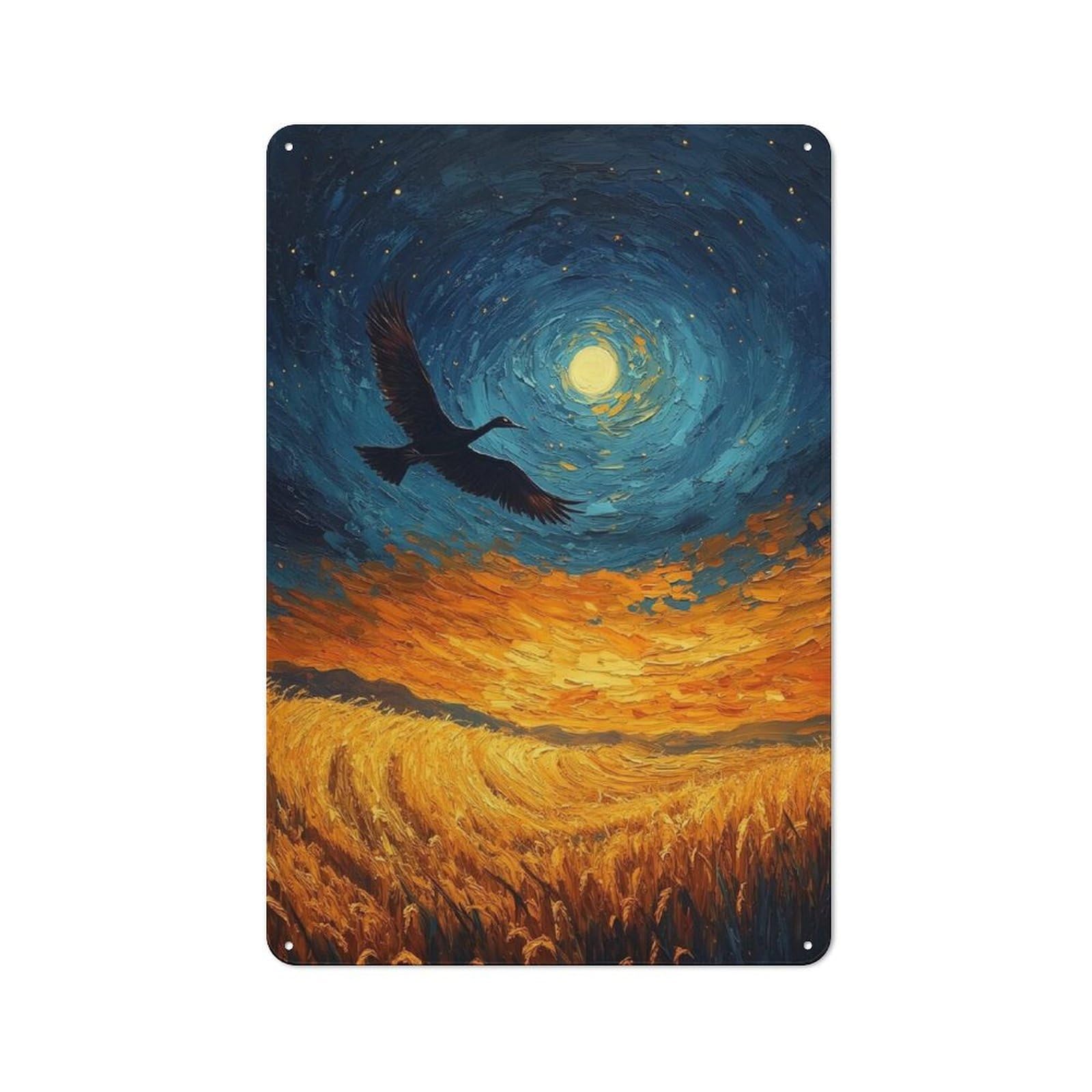 Junmoney Style-16 Bird Flying Over Golden Field Painting Retro Metal Sign 30X20cm, Distressed Look Retro Room Decor For Living Room, Hallway, Kitchen Or Cafe