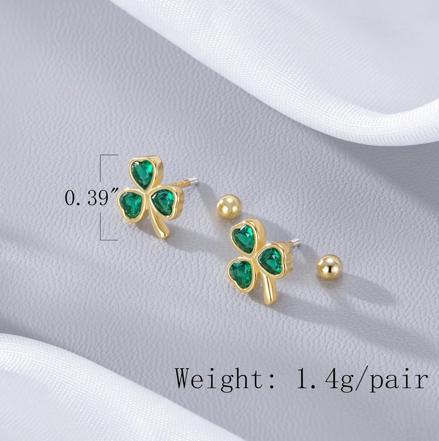 Reffeer Solid 925 Sterling Silver Green CZ Flower Stud Earrings Clover for Women Teen Girls Clover Stud Earrings Shamrock Earrings Summer - Image 6