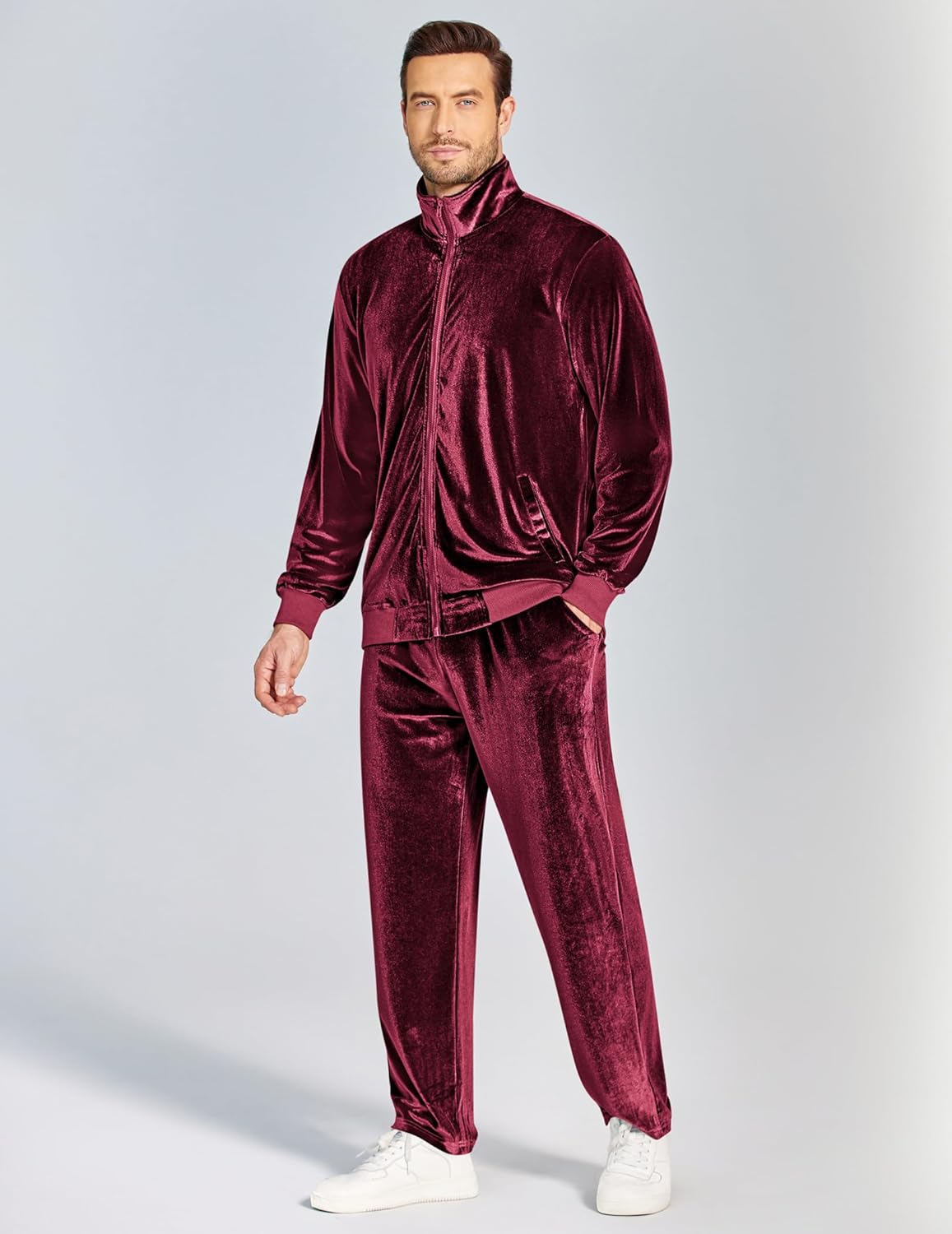 COOFANDY Mens 2 Piece Velour Tracksuit Full Zip Jackets Pants Velvet Jogging Suits Sweatsuit Set - Image 3