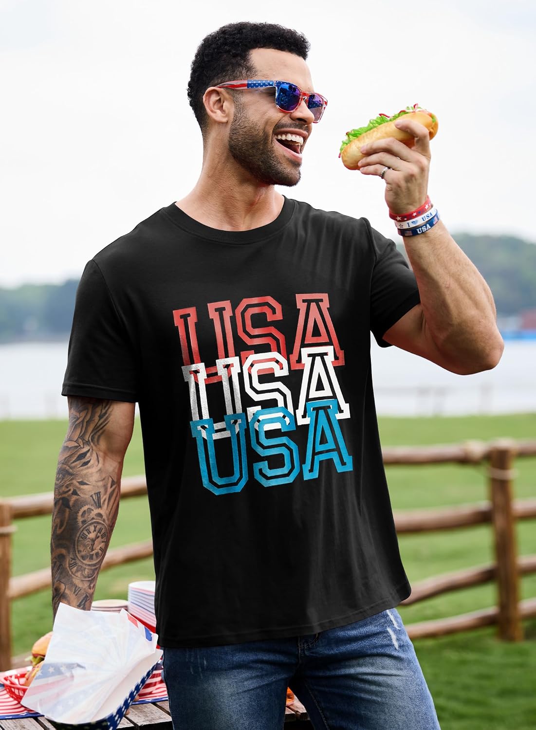 Arvilhill Men's 4th of July Shirt American Flag Short Sleeve T-Shirt 1776 Patriotic Cotton Tee Shirt (S-3XL)