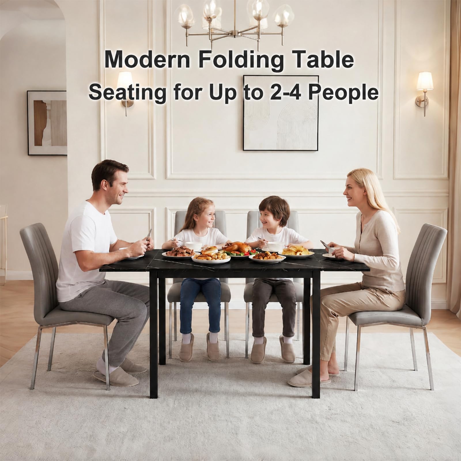 Tavolo da pranzo pieghevole, allungabile, per piccoli spazi, 2-4 persone, industriale, 78 x 120 x 76,2 cm, nero