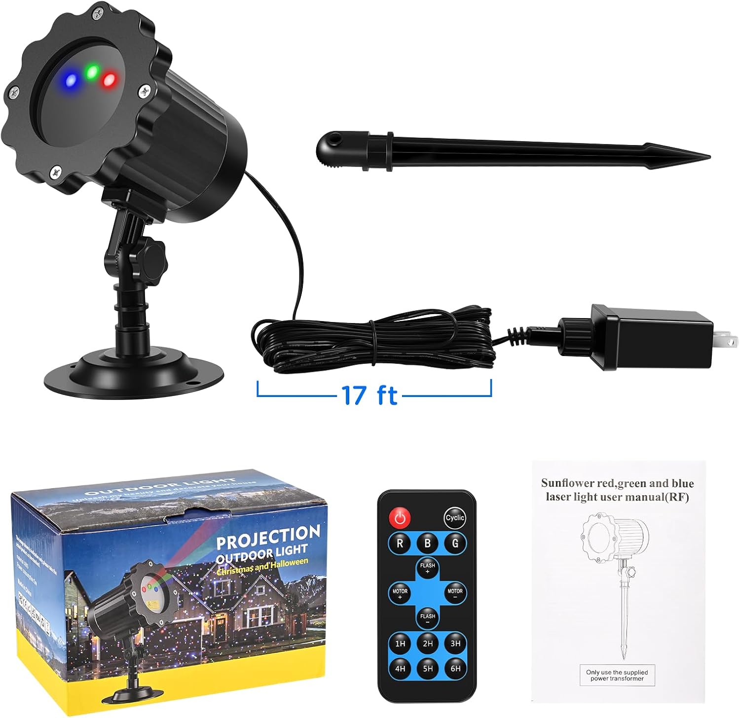 Outdoor Projector Laser Light, Halloween Decorations, Party Lights with RGB Star Projector, Waterproof Landscape Spotlight for Garden Decoration, Wedding, Christmas, Patio, Yard, Camping Decor