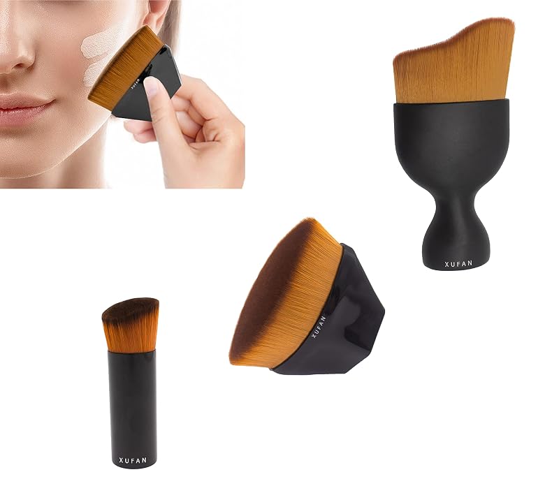 Kit XUFAN com 3 Pincéis para Maquiagem do Rosto, Cabeça Reta e Contorno
