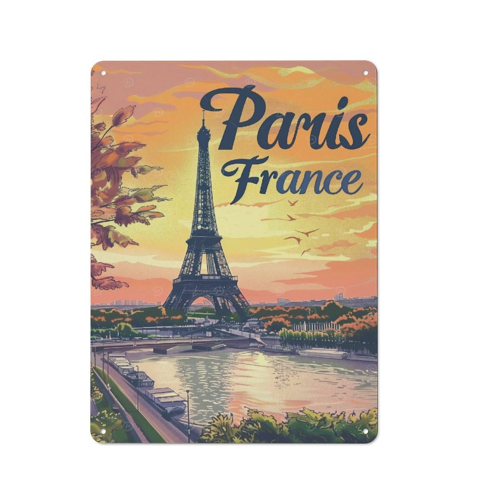Junmoney Eiffel Tower Paris France Smart Office Metal Sign 40X30cm, Study Room Decor For Home Office, Reading Corner Or Bedroom