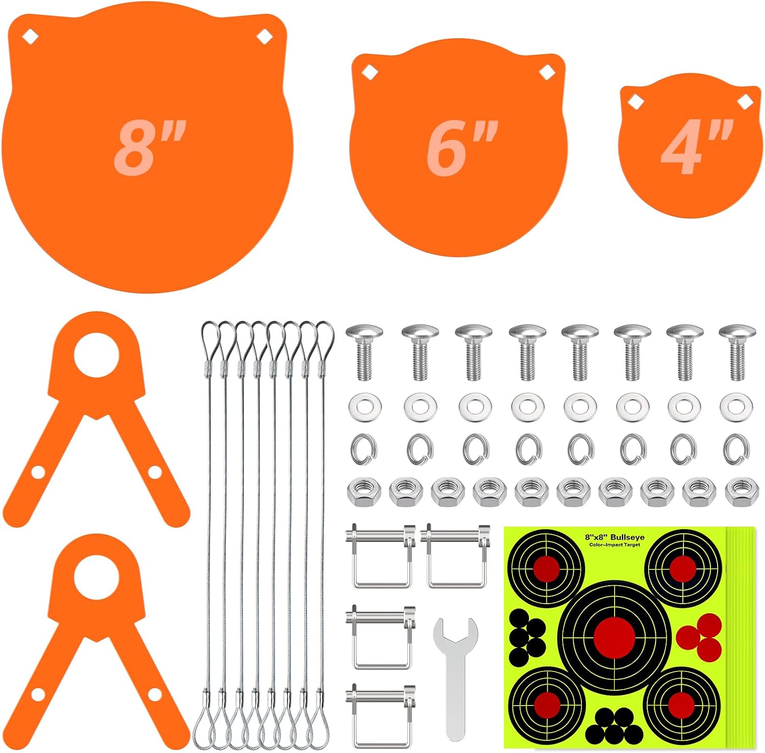 3/8 inch AR500 Steel Target Combo Set for Shooting, 3PC 4" 6" 8" Gong Targets with Heavy Duty Hanging Kit, Includes Stand Brackets, Hooks, Pins & Paper Targets - Fit 1" OD EMT Conduit