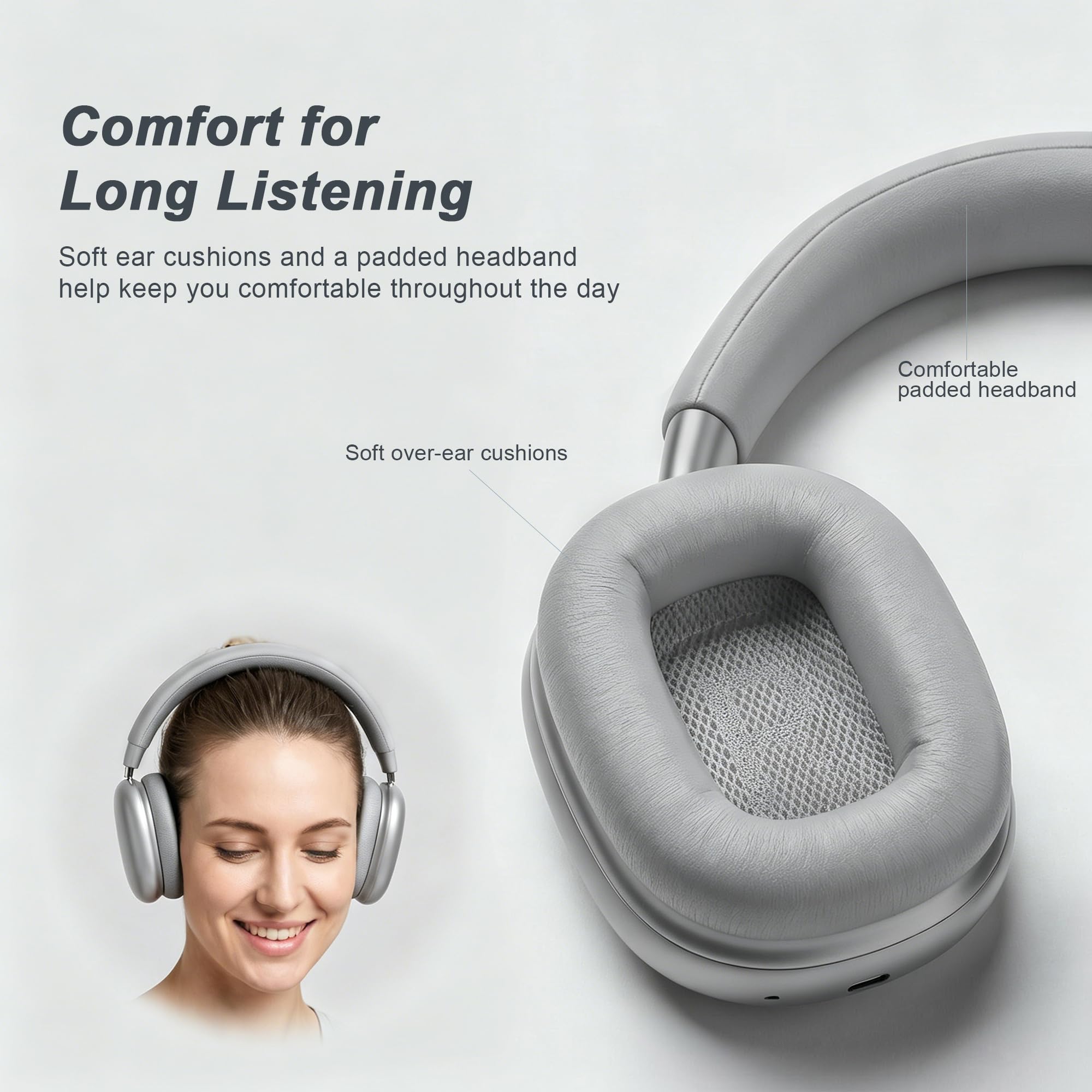 Cuffie over-ear wireless, auricolari magnetici staccabili, cuffie Bluetooth con cancellazione del rumore, 80 ore di autonomia, morbide e confortevoli, con microfono, per lavoro, viaggi, F7