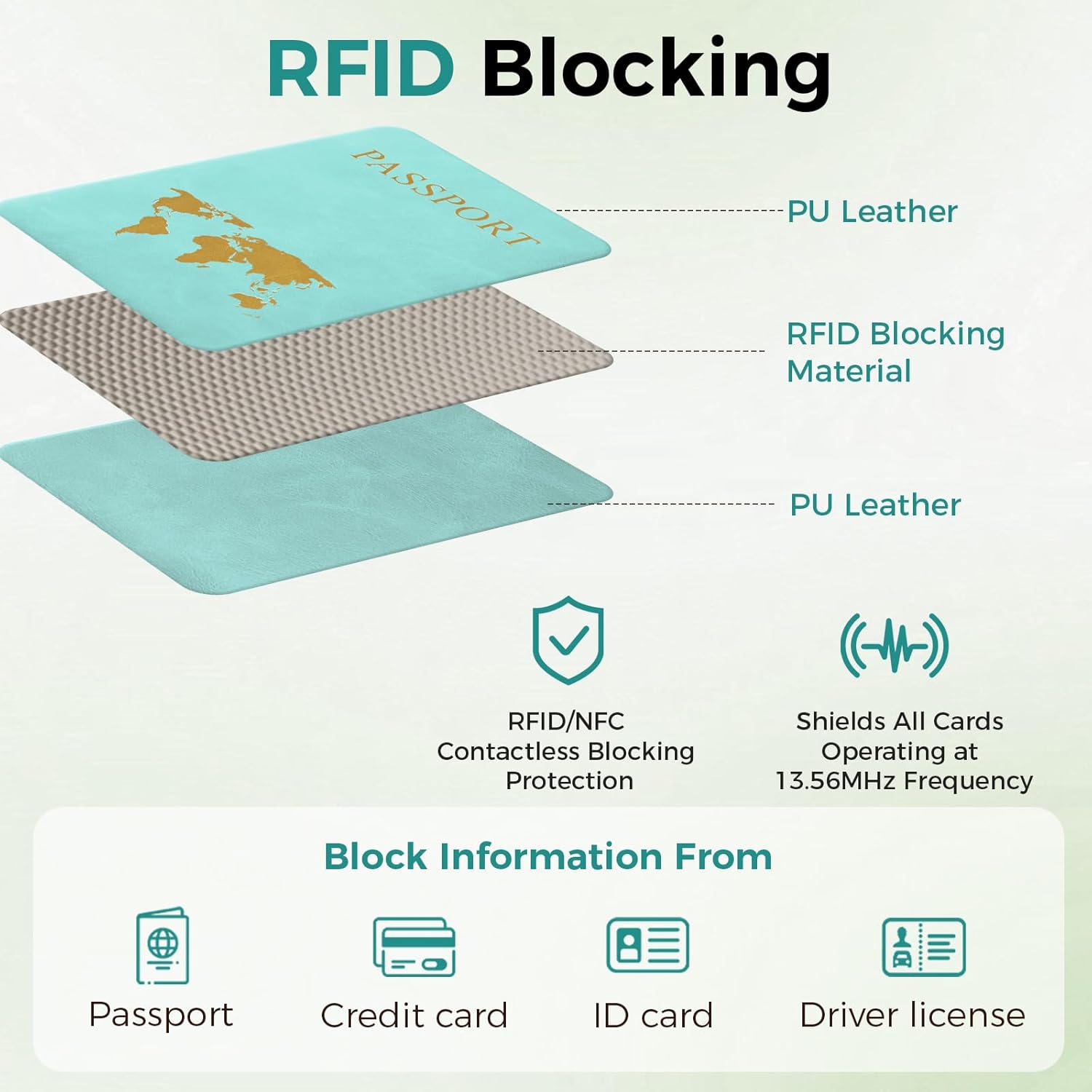 Passport Holder for Travel Women Men - Passport Cover Wallet with Airtag Slot - RFID Blocking PU Leather Passport Holder Case with Card Holder, Pen Slot - Blue - Image 4