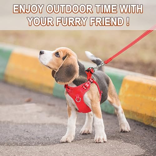 Miniatura 9 de Arnés para perro, arnés reflectante ajustable sin tirones, transpirable suave para perros pequeños y medianos, gatos, rojo, XXS