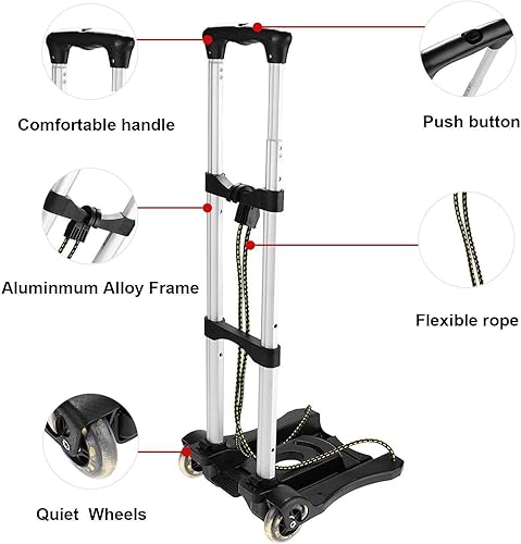 Miniatura 6 de Carrito de mano plegable resistente de 80 libras, carrito de equipaje de mano asistido para uso personal, mudanza, viajes y compras
