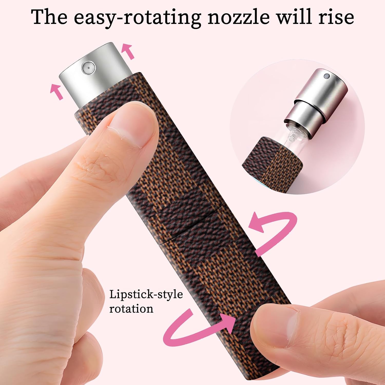 1 Pack 8ML Atomizer Refillable Perfume Spray Bottle for Travel, Cute Empty Perfume Dispenser, Portable Sprayer Travel Essentials for Men and Women, Brown Checkboard image 2