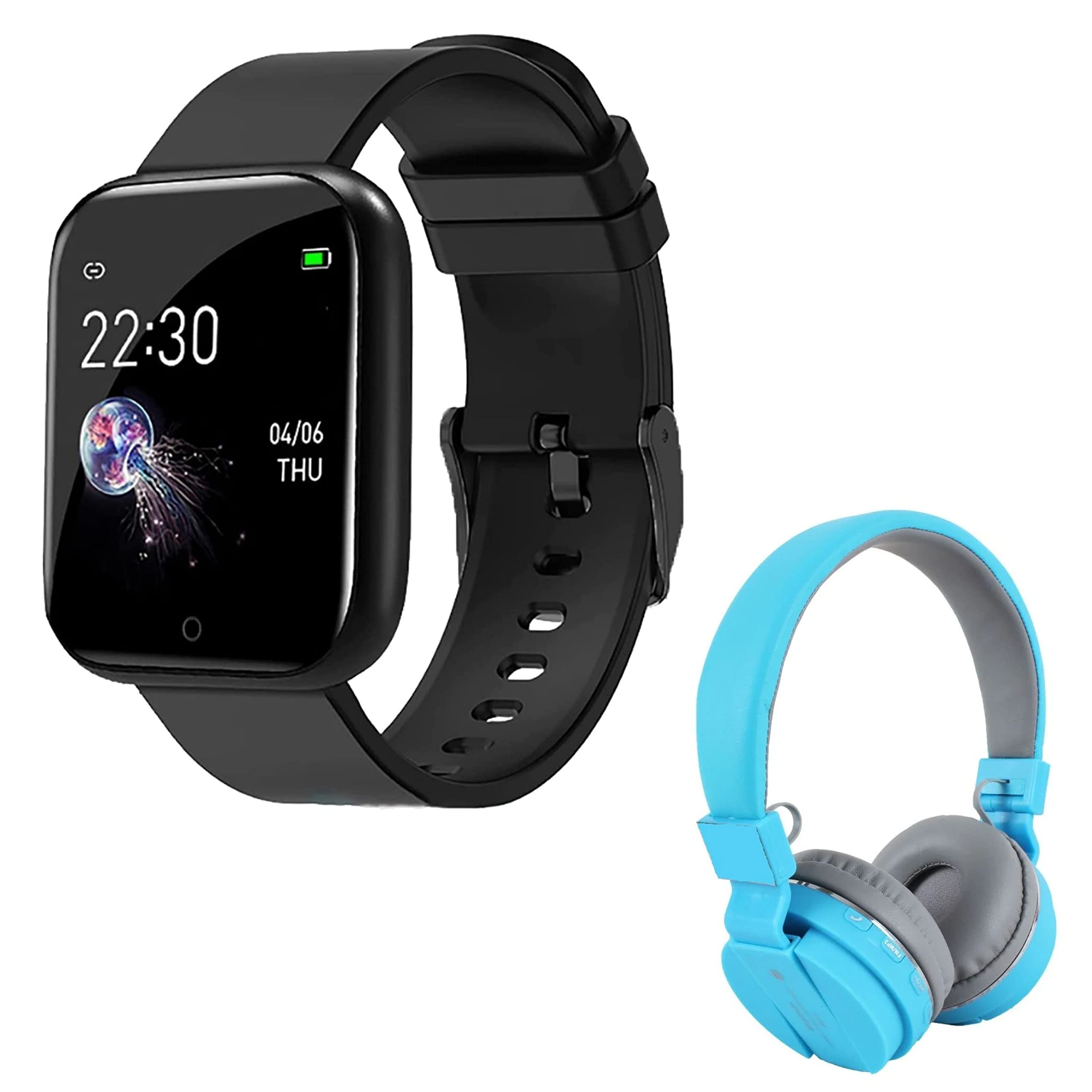 Mabron Combo Pack of 2 Items - Comfortable On-Ear Bluetooth Wireless Headphone, Bluetooth D20 SmartWatch with Heart Rate & Blood Pressure Monitor, Information Reminder Fitness Tracker for Men, Women-image-5