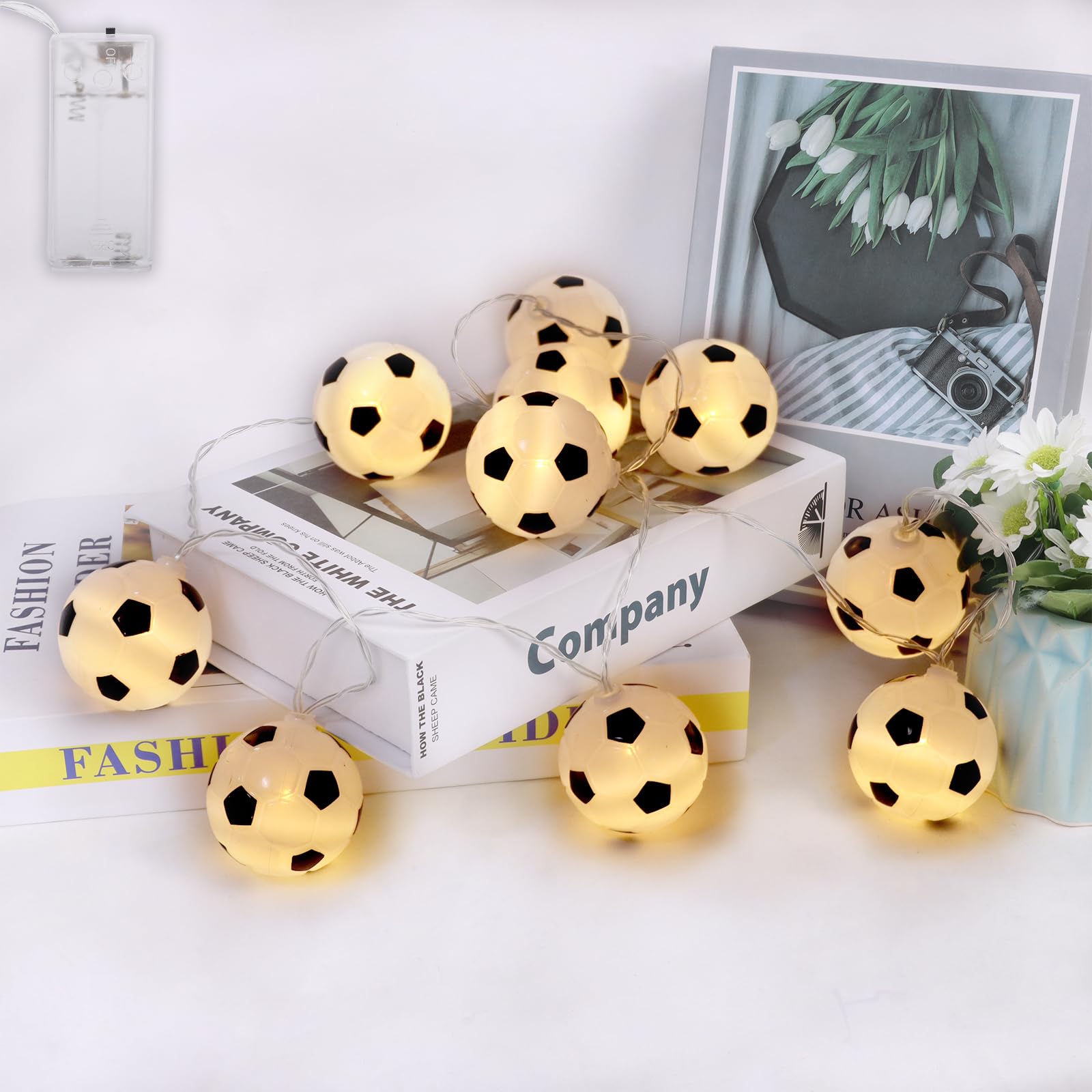 Zercart Football Fairy Lights Football Decor String Lights 1.5M Battery Operated LED Football String Lights for Christmas Bedroom Birthday Party Football Fans and World Cup Deco