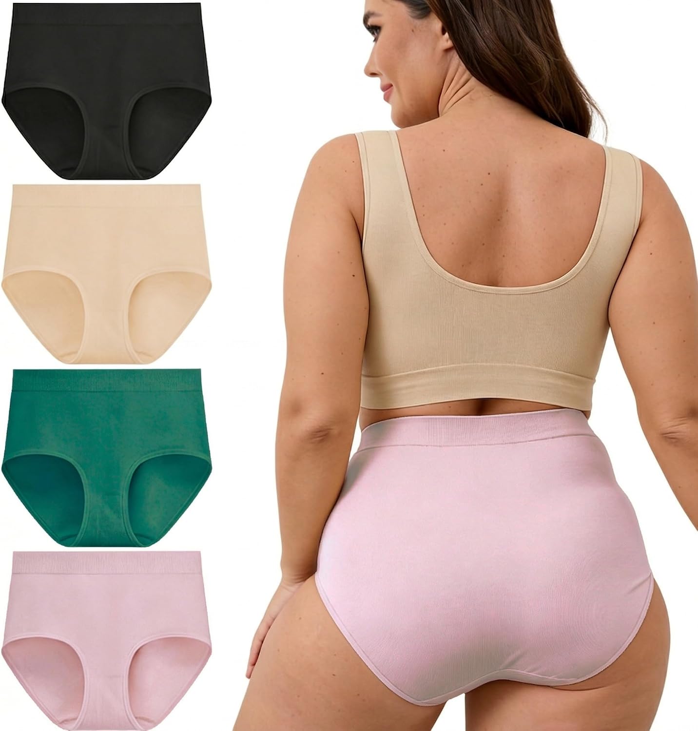 Plus Size XL-4XL High Waisted Briefs Underwear Full Coverage Panties for Women 4 Pack