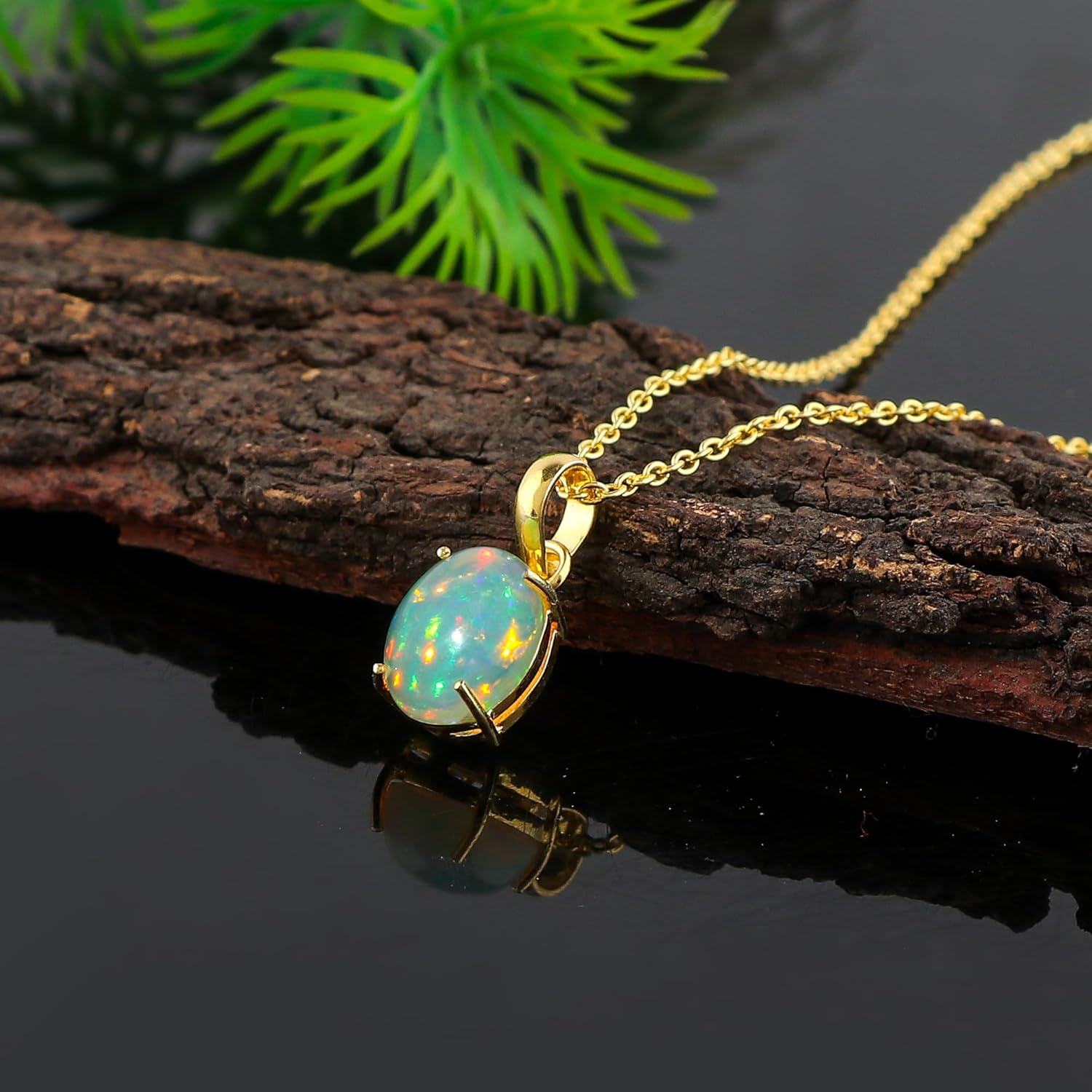 Natural Ethiopian Opal Gemstone Pendant Necklace, Handmade Boho Jewelry for Women, Wicca & Reiki Healing Crystals, October Birthstone, Polished Stones, Christmas Gifts, 20inch - Image 2