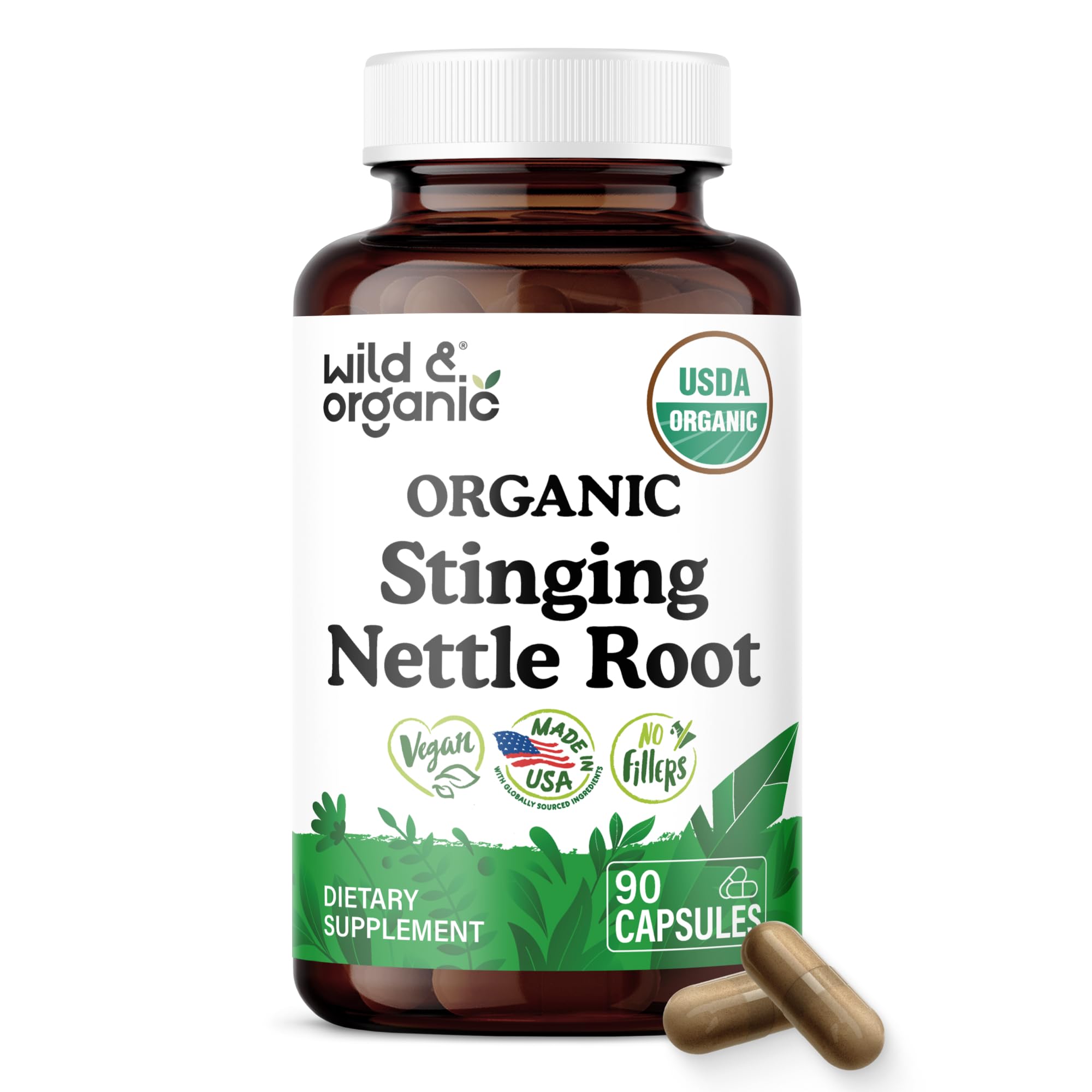 USDA Organic Stinging Nettle Root Capsules - Urinary Support - 90 Count