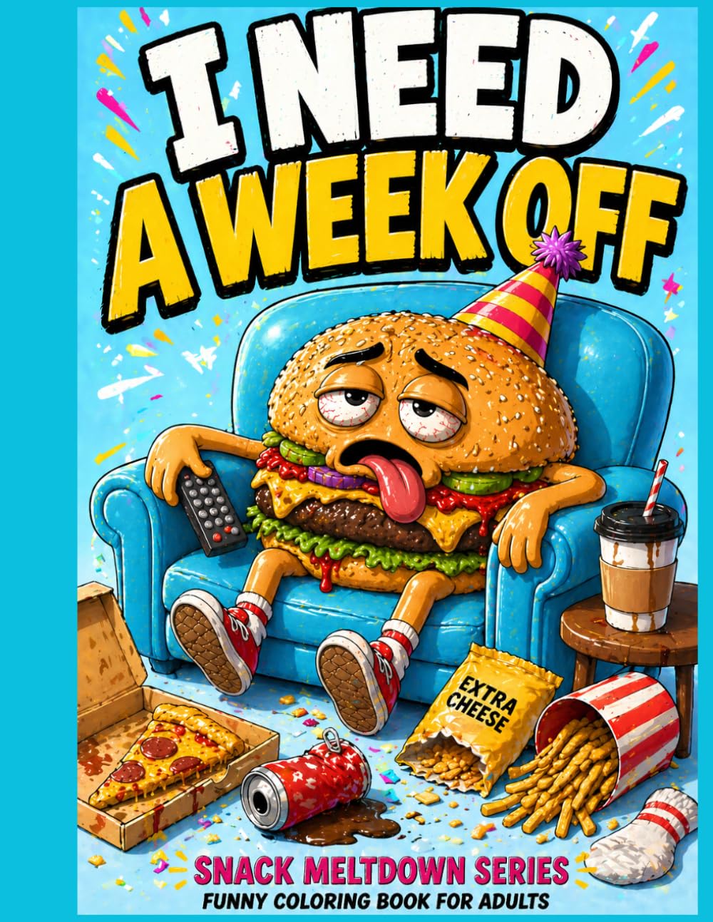 I Need a Week Off: Bold and Easy Funny Adult Coloring Book for Stress Relief (Snack Meltdown Series): 50+ Bold and Easy Pages of Chaotic Food Characters, Burnout Humor and Everyday Exhaustion