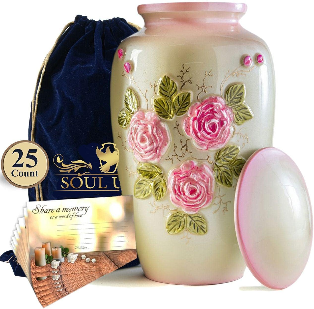 Cremation Urns for Human Ashes Adult Male Female, Rose Flower Urns Casket for Ashes Men Women Child, Pets Cat Dog Urn, Burial Funeral Memorial Urns for Ashes, Holds 200 Cubic Inch