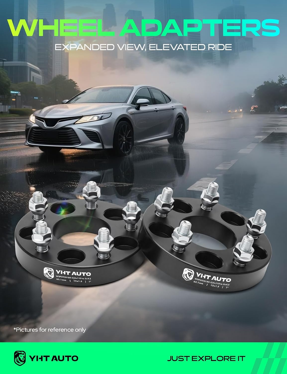 YHTAUTO 5x110mm to 5x4.5Inch Wheel Adapters 1 inch Fit Chevrolet Malibu, Jeep KL Cherokee, Dodge, Saab, Saturn, Chrysler, Pontiac, Cadillac Models, with M12x1.5 12.9 Studs 65.1 mm Center Bore 2PCS