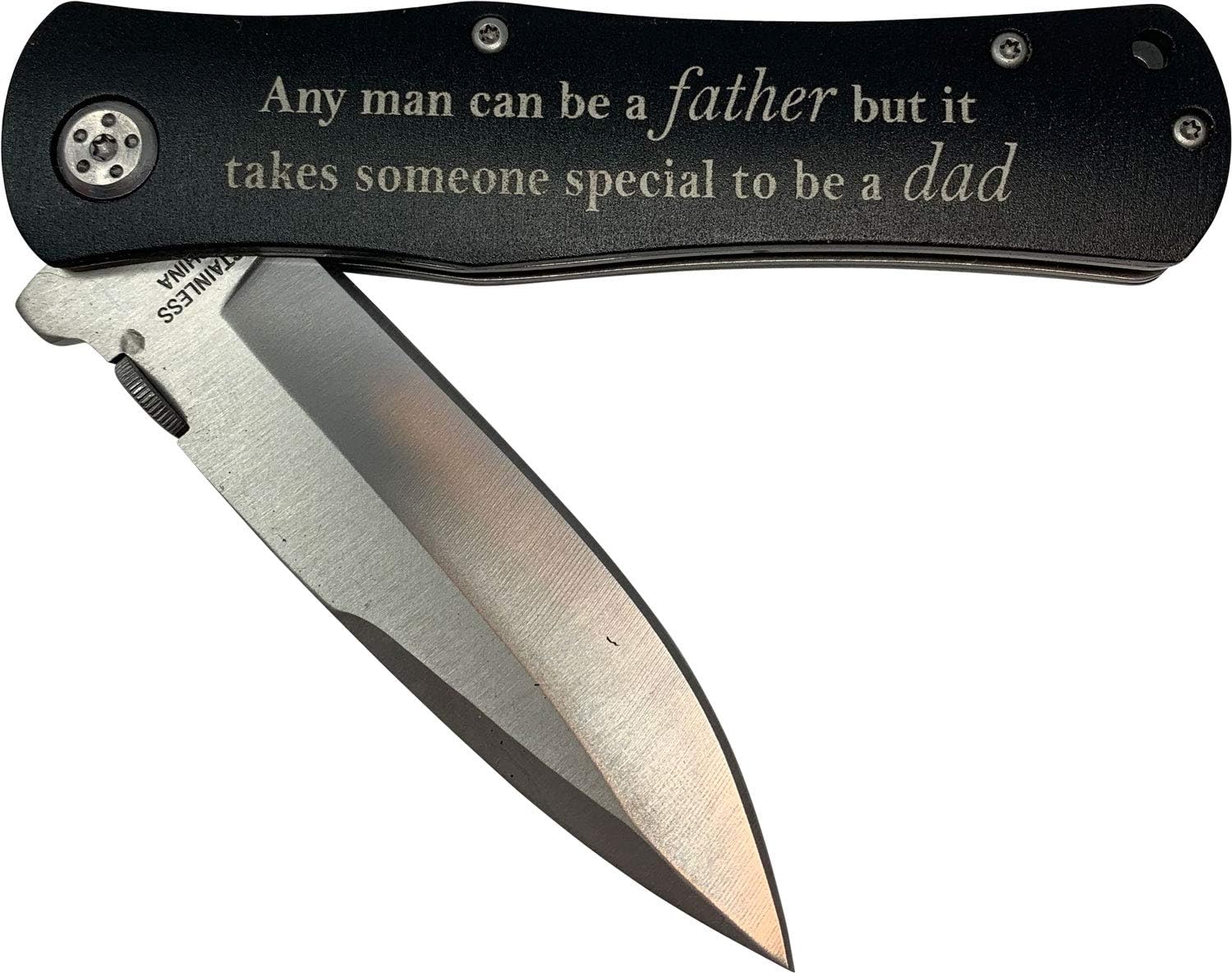 Any Man can be a Father but it Takes Someone Special to be a dad Stainless Steel Folding Pocket Knife with Clip, Wood