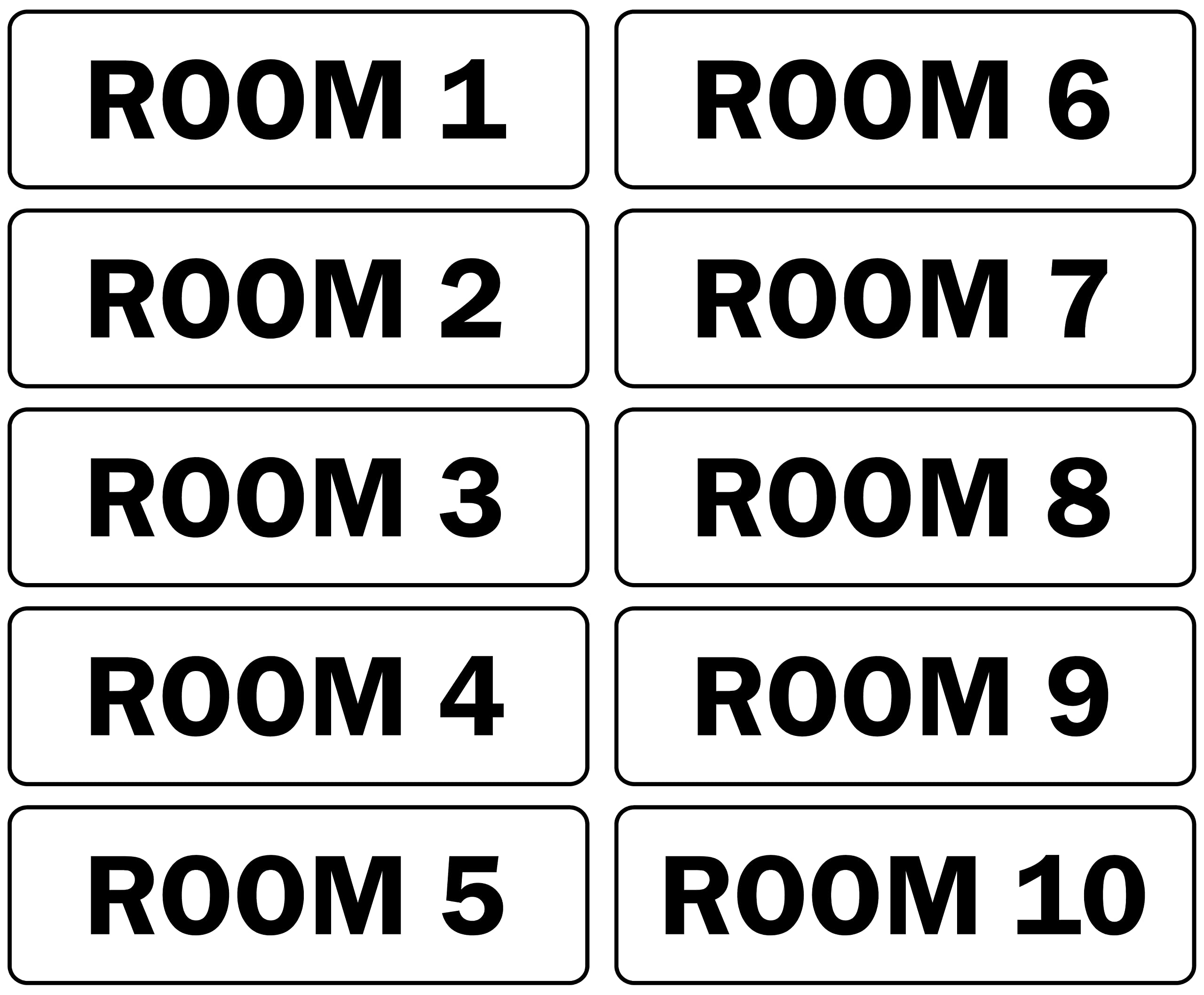 House Room Numbers sign numbered 1-10 - Self adhesive stickers 300mm x 100mm (Room 1)