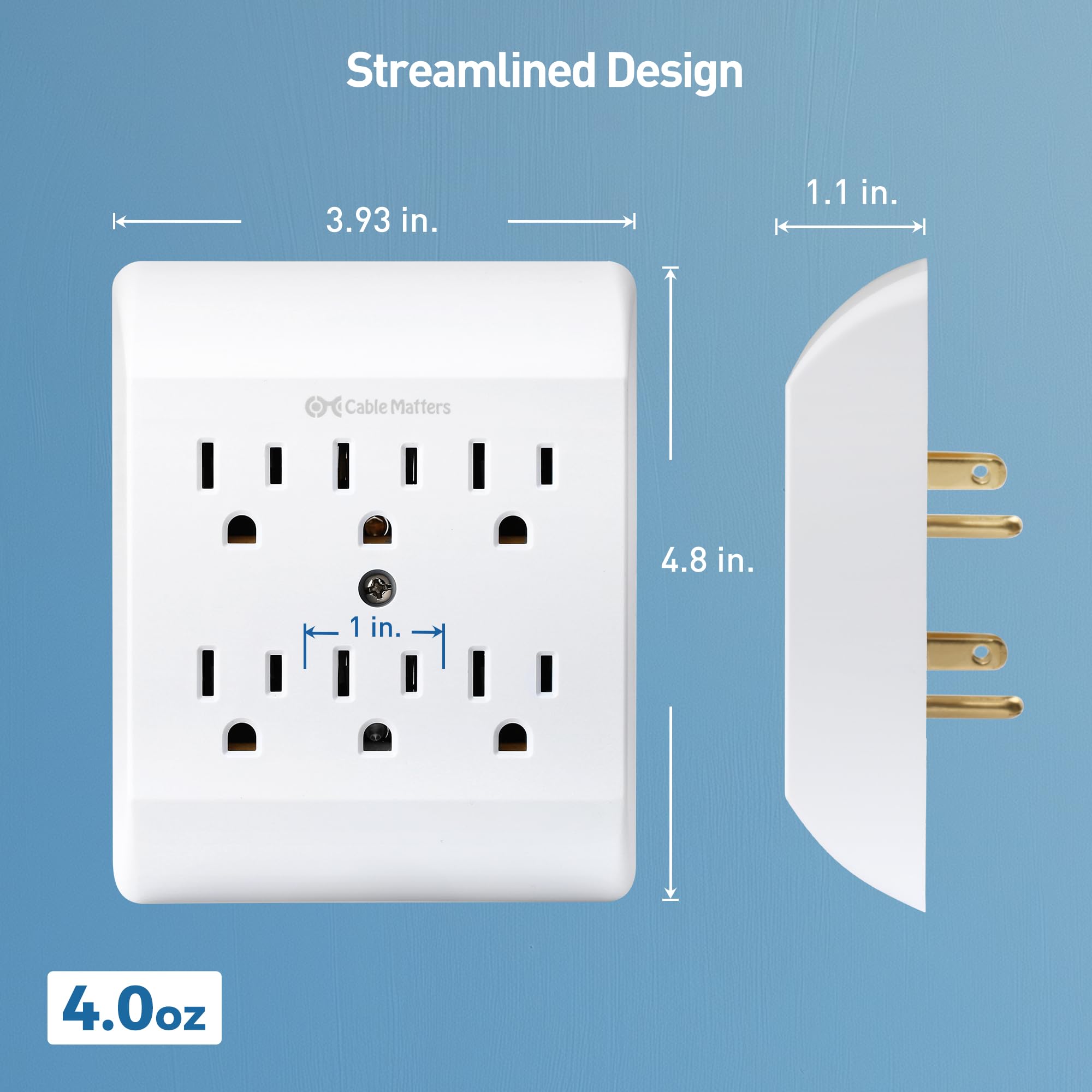 [ETL Listed] Cable Matters 2-Pack 15A 1875W 6 Outlet Extende -6