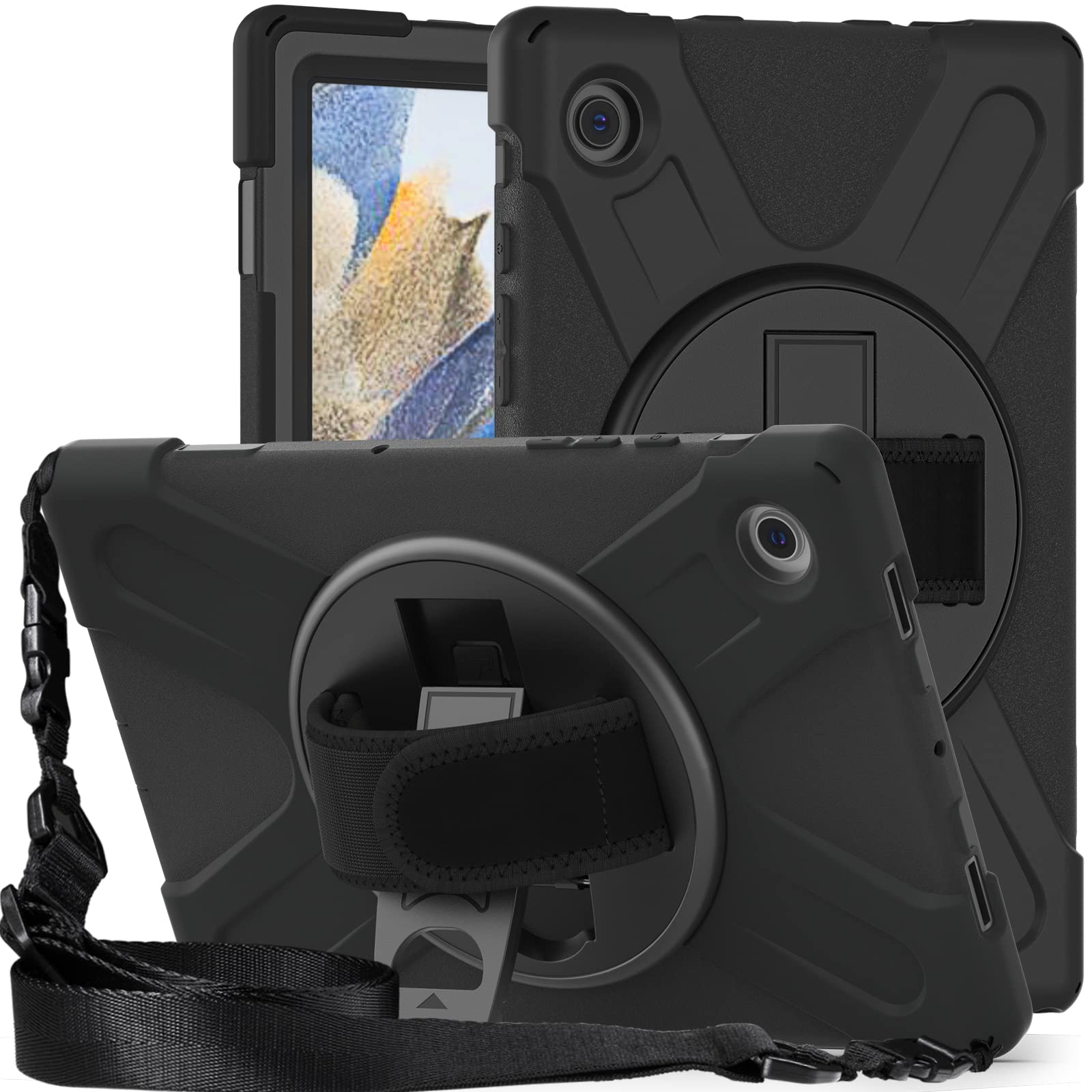 ProElite Rugged 3 Layer Armor case Cover for Samsung Galaxy Tab A8 10.5" SM-X200/ SM-X205/ SM-X207 with Hand Grip and Rotating Kickstand with Shoulder Strap, Black (B09V1CN7C4) Amazon Price History, Amazon Price Tracker