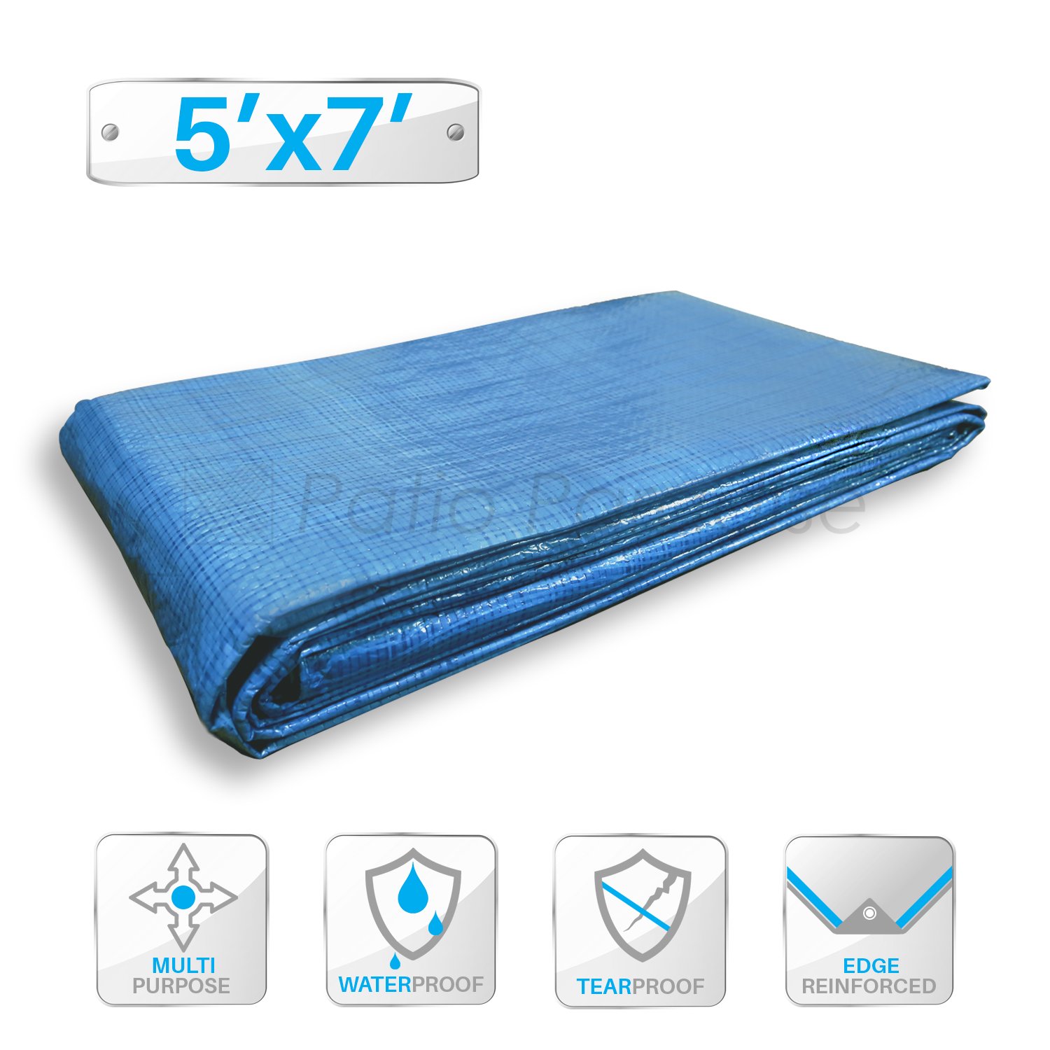 Patio Paradise 5' x 7'(5PC) Blue Tarps Waterproof Heavy Duty Plastic Tarp UV Resistant Poly Tarpaulin with Reinforced Edges for Outdoor Furniture Car Ports Greenhouse Canopy Tent Painting Cover