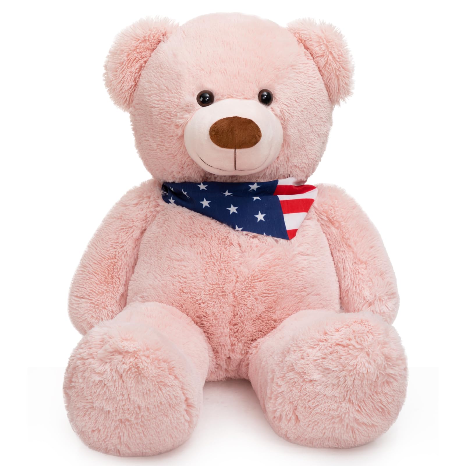 HollyHOME Large Teddy Bear Stuffed Animal Huge Teddy Bear with USA National Flag Scarf Big Plush Toy Gift for Kids Girlfriend 39’’ Pink