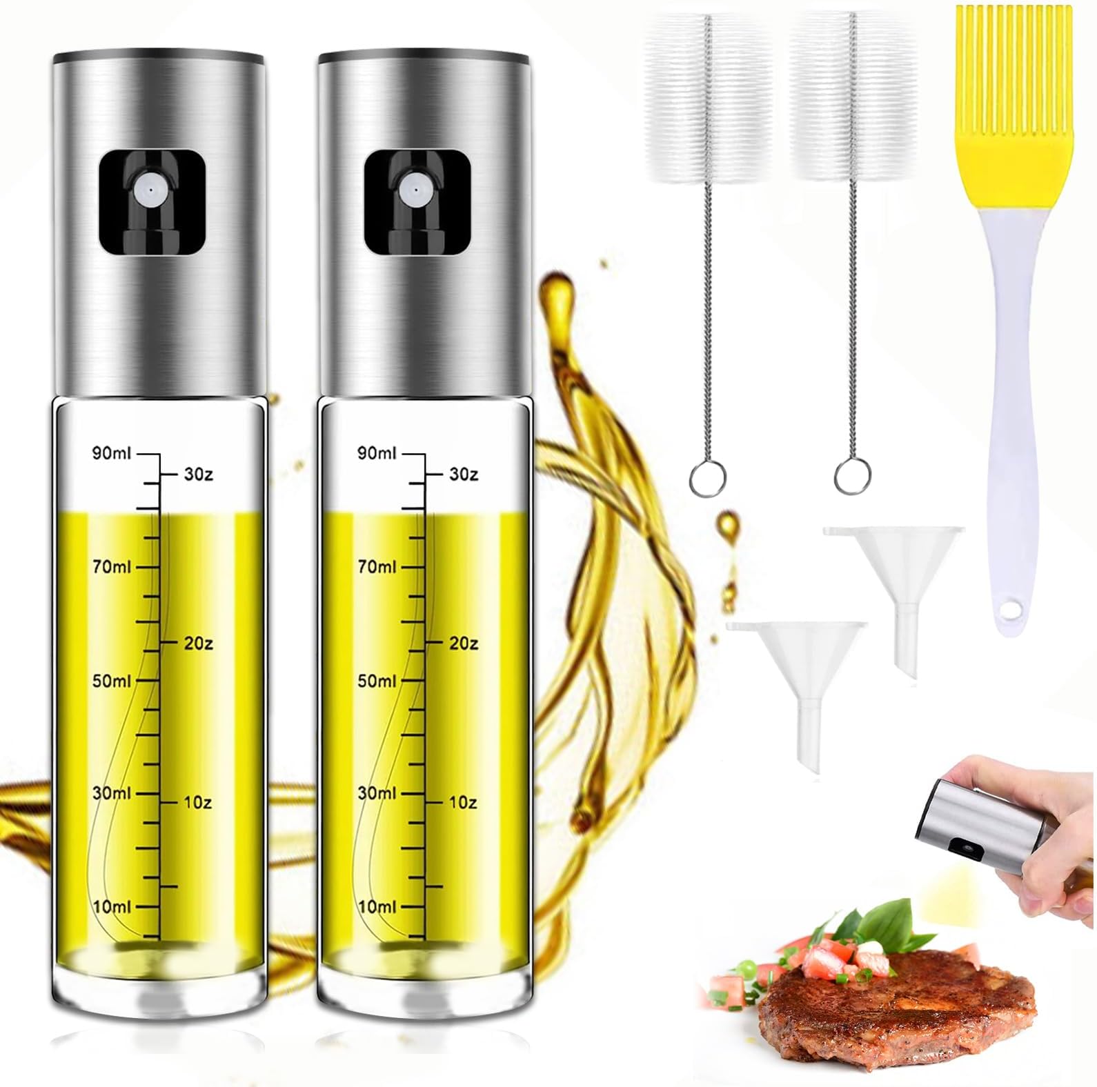 Spray Huile Cuisine 200 Ml - Vaporisateur Huile Avec Goupillon - Buse Améliorée Pour Pulvérisation Fine