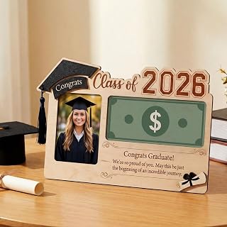 Amyhill Graduation Gifts 2026 Money Holder with Photo Frame Wooden Money Cash Envelope Box with Photo Display Graduation Keepsake Album for Class of 2026 College University Graduates Gift