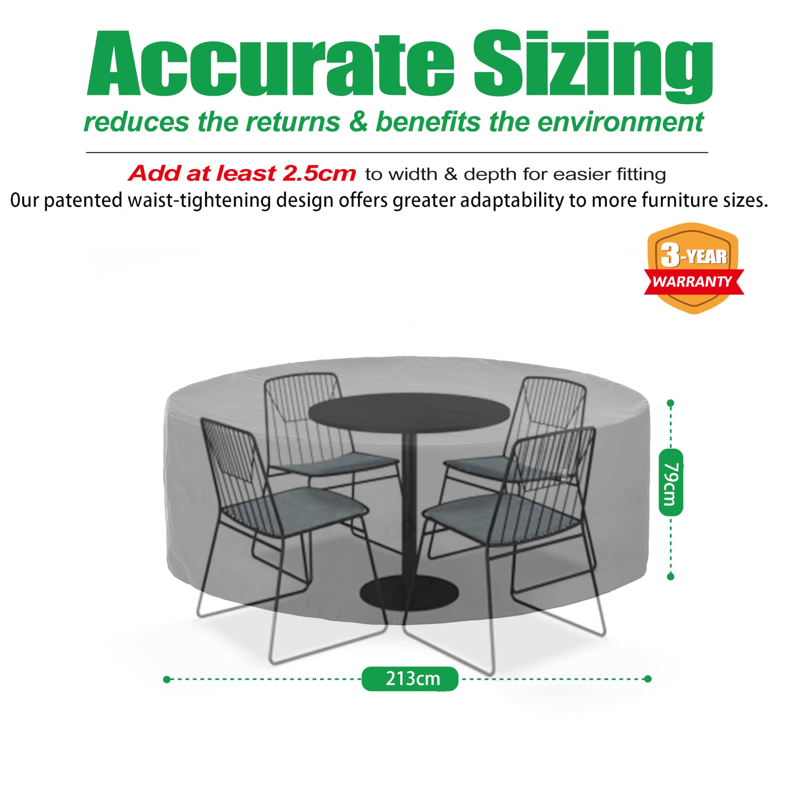 F&J Outdoors Garden Furniture Covers Waterproof Outdoor Table Cover Heavy Duty Tear Resistant Cinched Waist Windproof Round Garden Furniture Cover - Image 2