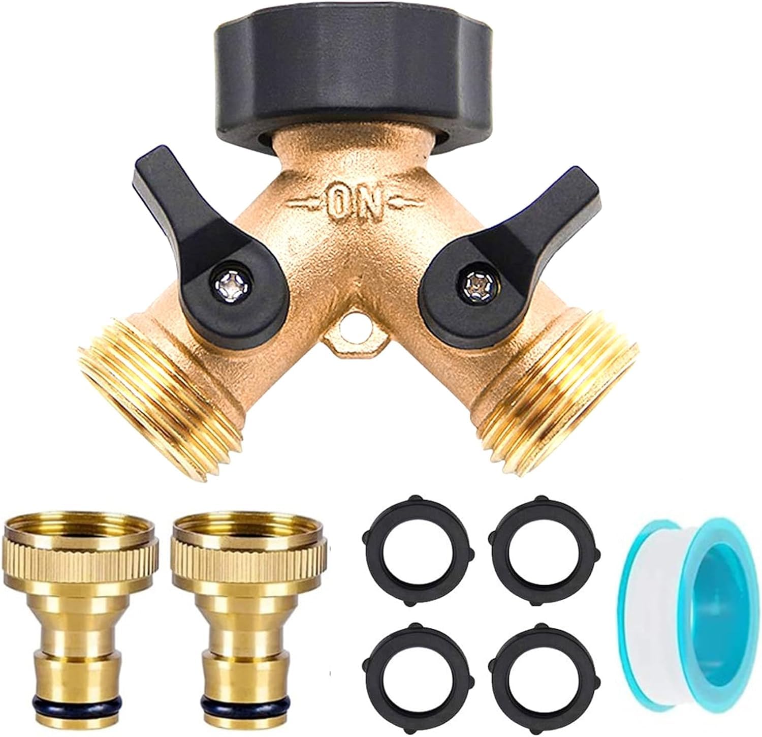 2-Way Distributor, 3/4 Inch Y Distributor, Brass Tap Distributor, 2-Way with Garden Hose, Tap Connector, Washer, Raw Strips, Y Splitter Set for Washing Machine, Kitchen, Garden Taps
