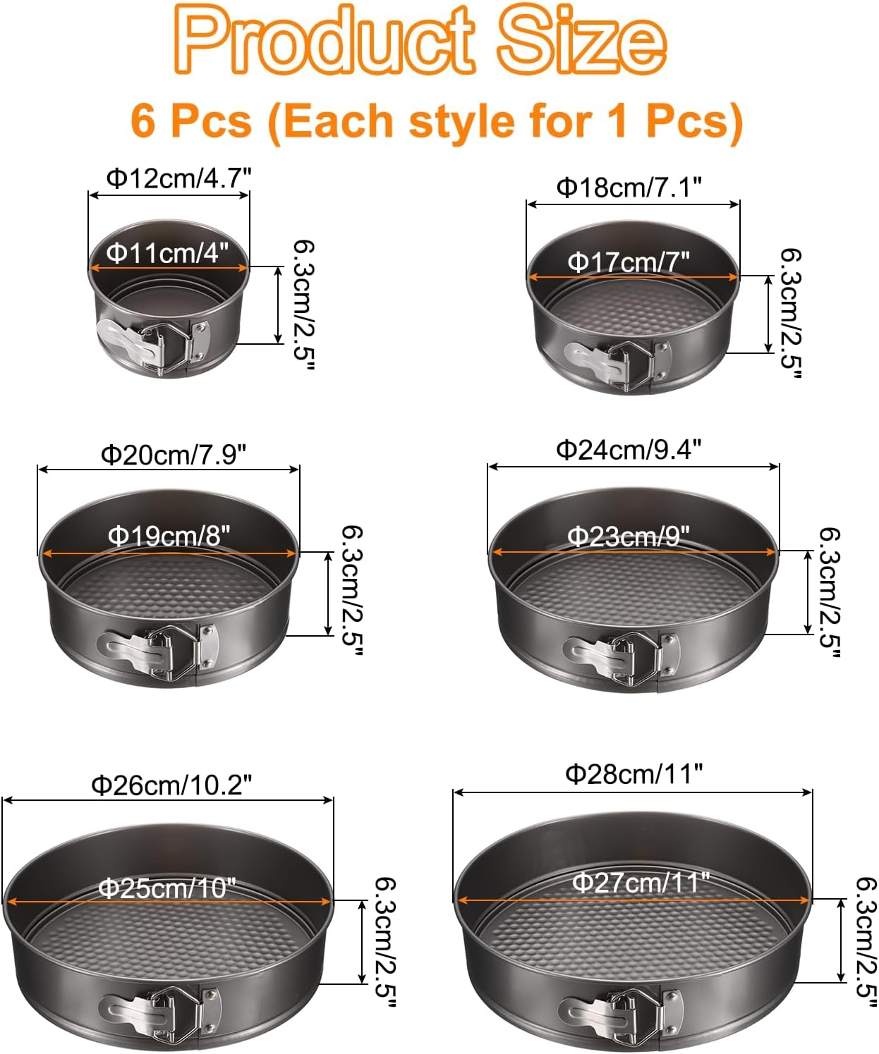 uxcell 4/7/8/9/10/12 Inch Springform Pan Nonstick Cake Pan with Removable Bottom Round Leakproof Cake Baking Pans Molds for Baking, Cheese Cakes, Pizza, Biscuits, Black