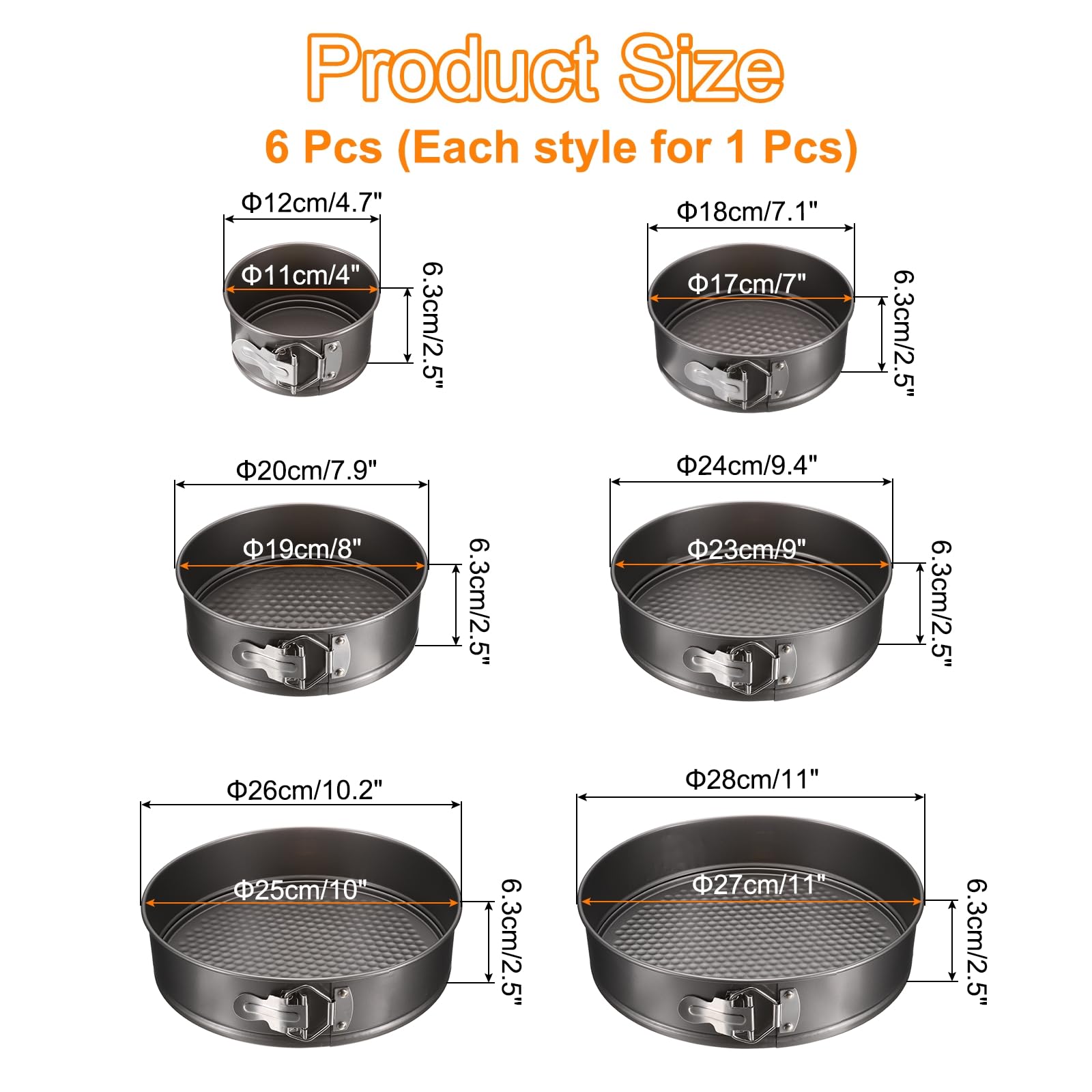 uxcell Molde desmontable antiadherente para tartas de 4/7/8/9/10/12 pulgadas con parte inferior extraíble, moldes redondos a prueba de fugas para hornear, pasteles de queso, pizza, galletas, color