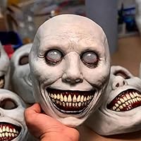 Vista 3 de Máscara de terror de Halloween, máscara de terror de demonios sonrientes, máscara de terror espeluznante con ojo blanco unisex - WhiteEyes
