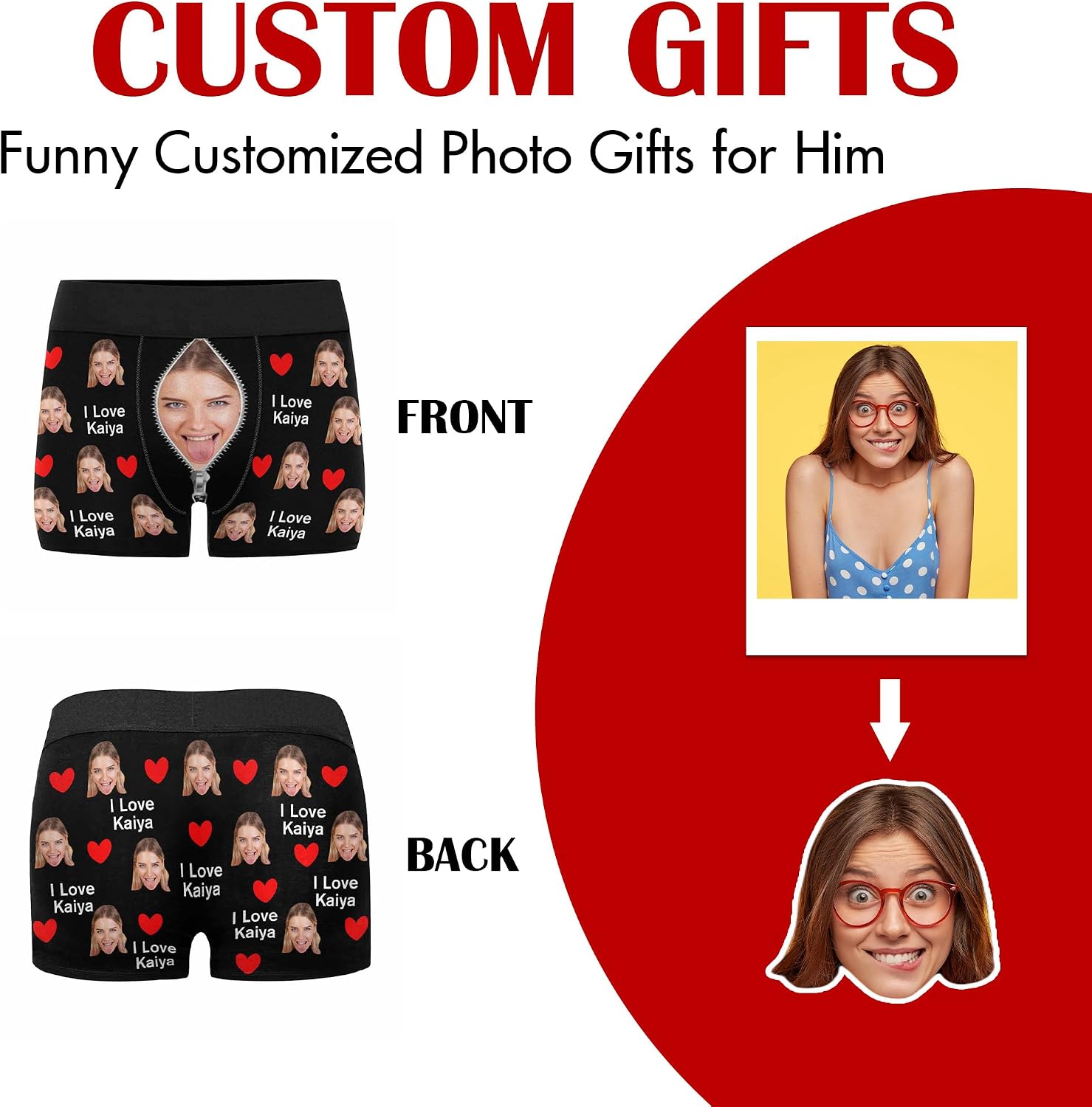 Artsadd Custom Men's Boxer Briefs Personalized Funny Face Shorts Underwear Customized Photo Gift Boyfriend Husband Valentines