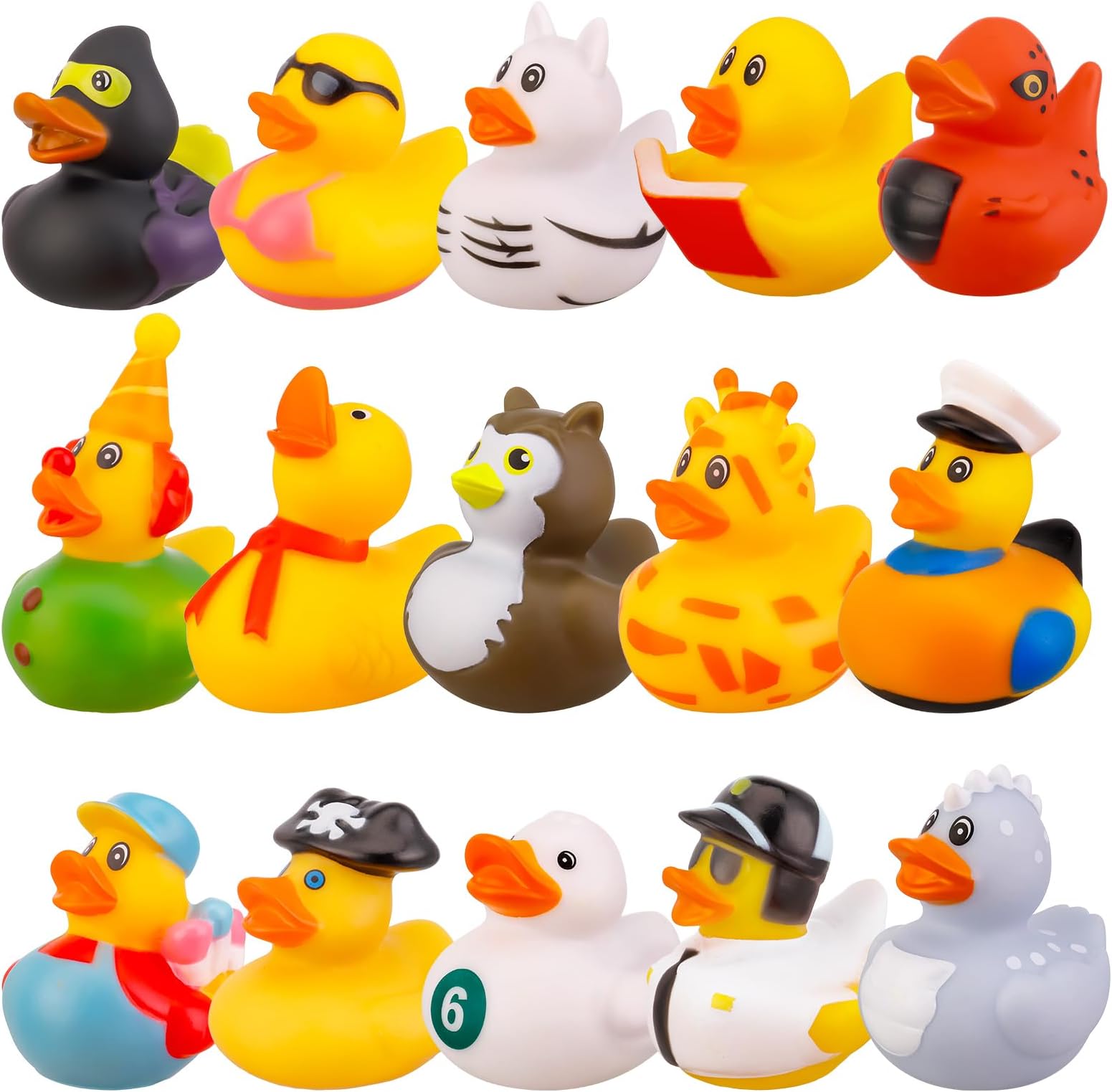 FANTESI 15 Pack Rubber Ducks, Bath Ducks, Baby Bath Toys, Mini Floating Duck Bath Toys, Suitable Party Supplies, Helmets, Car Decoration