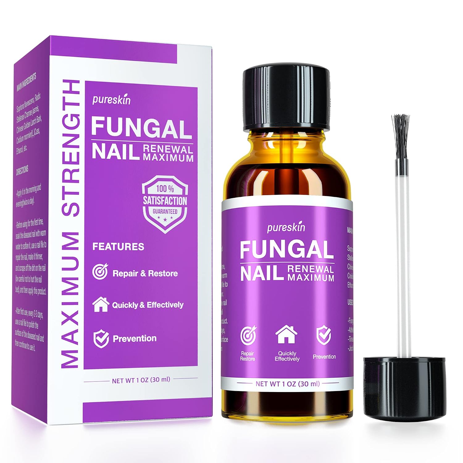 Pureskin Toenail Renewal - Maximum Strength Nail Repair Liquid, Toe Nail Support, Health Care for Finger & Toenail, Athlete's Foot, Ringworm Repair