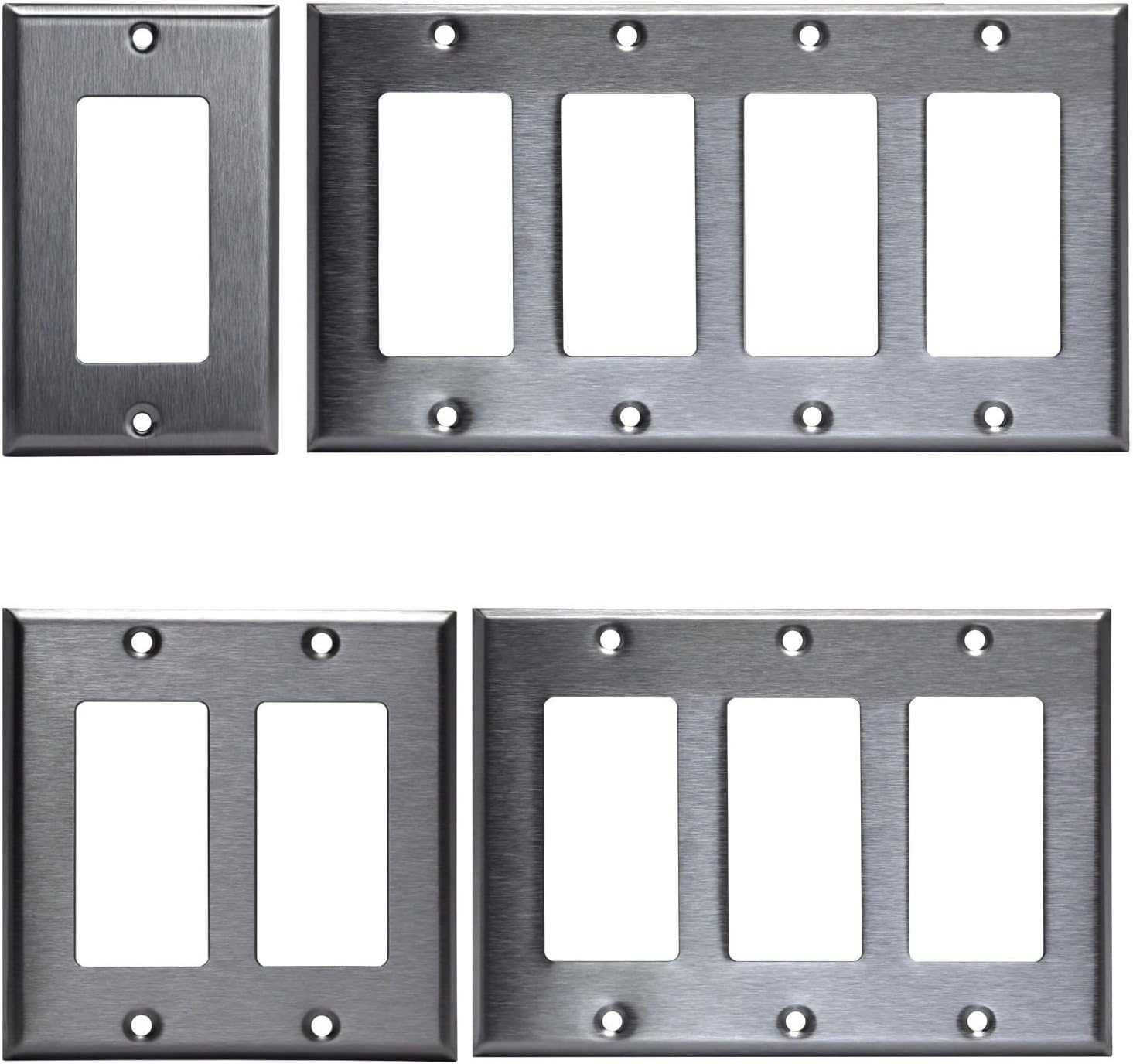 Brushed Stainless Steel Outlet Cover Rocker Switch Wall Plates Decorator Metal (1 Gang)