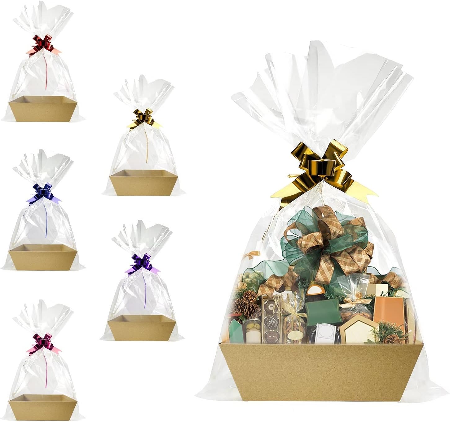 Baskets For Gifts Empty, 5 PCS Sturdy Diy Bulk Gift Basket Kraft Market Tray Cardboard Basket With Handles, Gift Baskets Kit Supplies Wrap To Fill For Birthday Christmas Valentines Thanksgiving