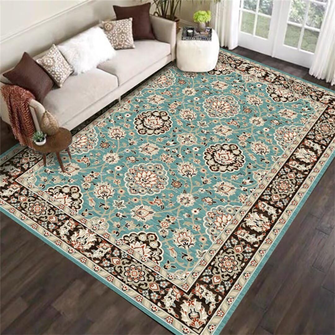 Tapis de chambre bleu floral 130X190 cm pour réchauffer le sol du salon