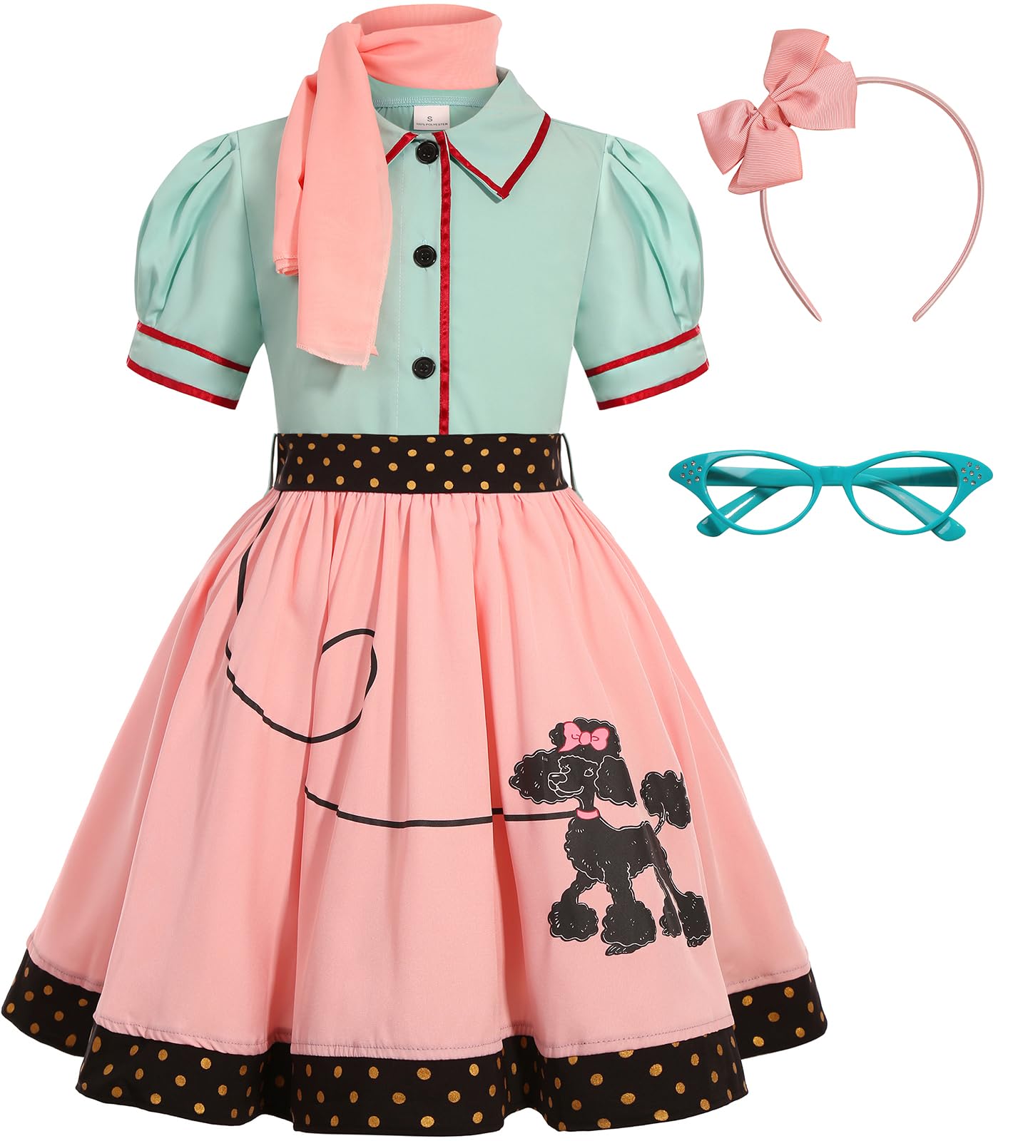 SIZGAROOT 50s Outfit for Girls 50s Costume Girls Poodle Skirt Halloween Party Dress Up