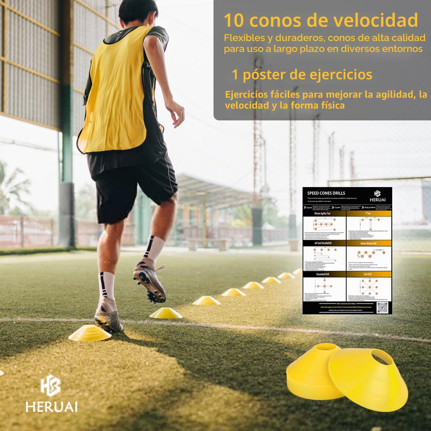 Juego de equipo de entrenamiento de velocidad de escalera de agilidad, escalera de velocidad de 6m (20 pies), 4 obstáculos, 10 conos de velocidad, paracaídas para correr, equipo de entrenamiento de