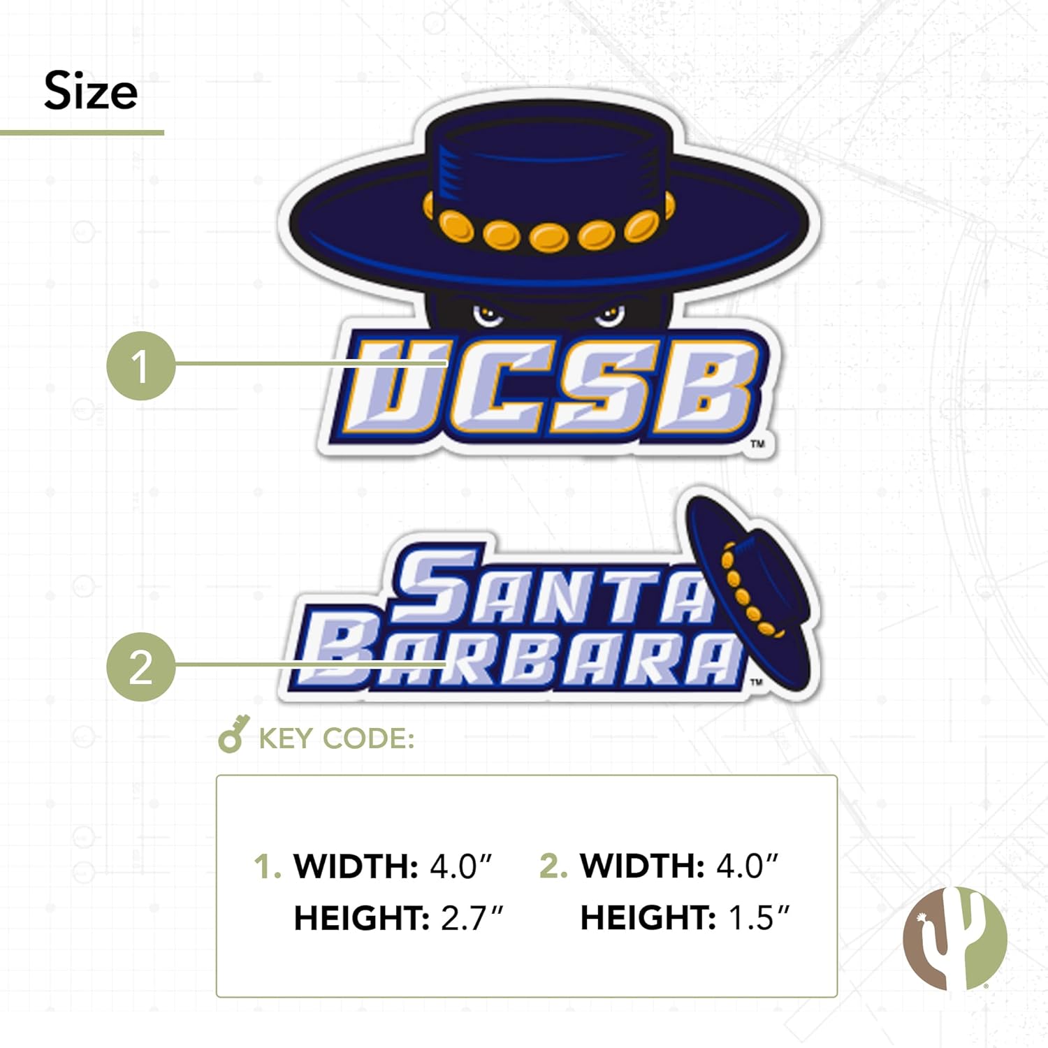Desert Cactus University of California Santa Barbara Sticker Cal Santa Barbara Gauchos Vinyl Decal Laptop Water Bottle Car Scrapbook Sheet (4 Inch Set V1) - Image 4