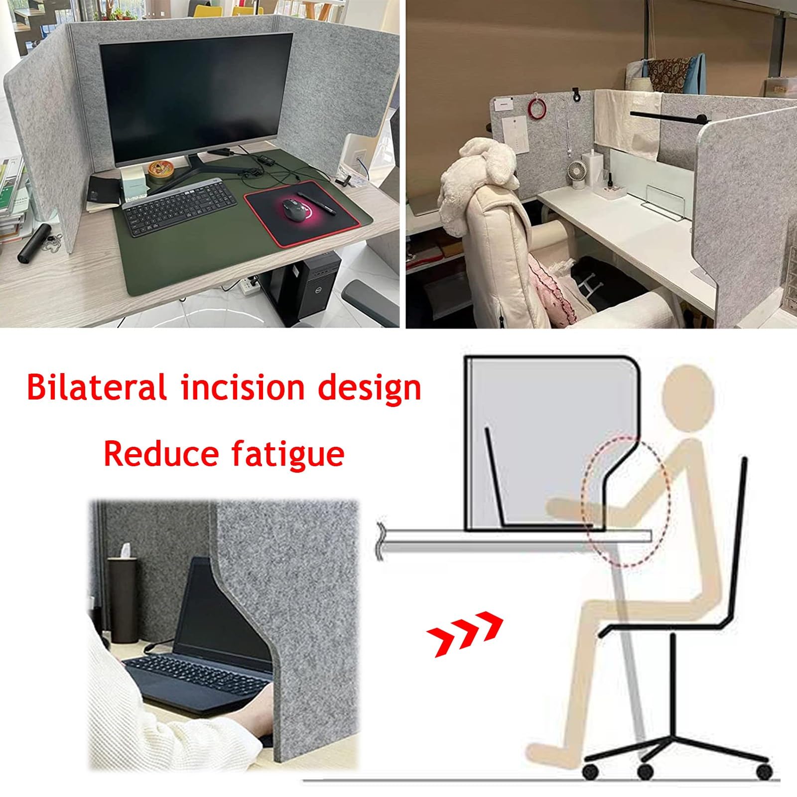 SAGIDAR Divisor Acústico para Escritorio, Separador De Mesa Oficina 60/80/100cm, Panel De Privacidad Absorción De Sonido, 3 Lados-En Forma De U, Espesor 9mm, Partición para Escritorios Plegable