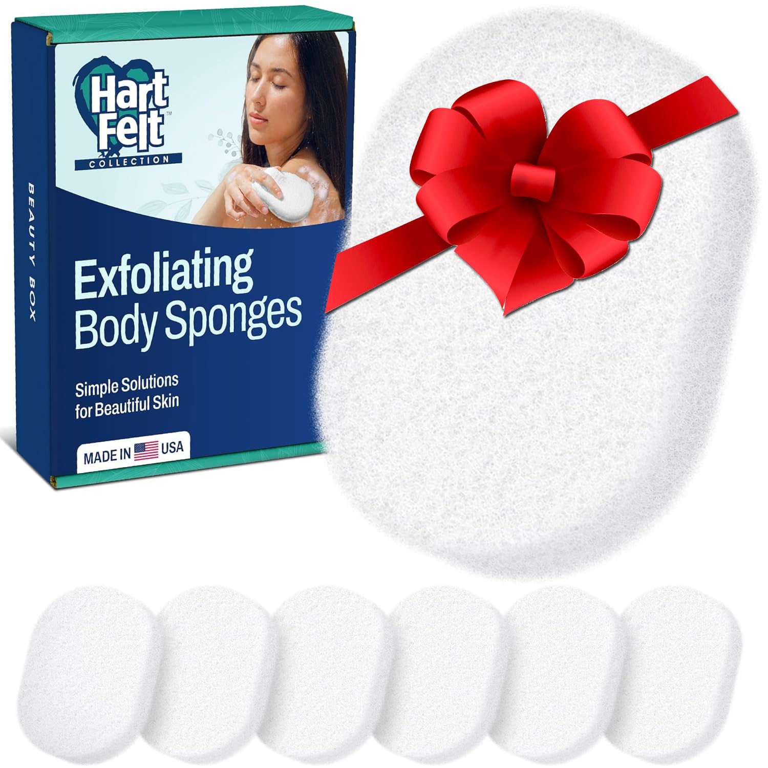 7 Pack Body Exfoliation Beauty Box with Body Wash Scrubber | Super Soft Exfoliating Bath Sponges for Shower Women & Men | Chemical-Free Bathing Sponge Set for Dead Skin Removal | Gift Box