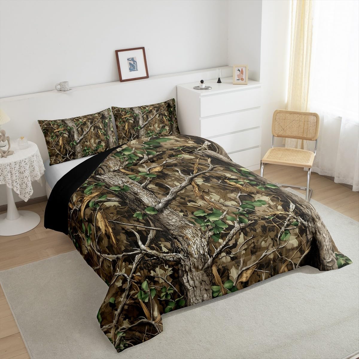 Erosebridal Woodland Camo Bedding Set King Rustic Farmhouse Cabin Comforter Set Farmhouse Hunting Woods Camouflage Bedding Comforter Sets for Kids Boys Men,Retro Country Camping Quilt Duvet 3 Pcs